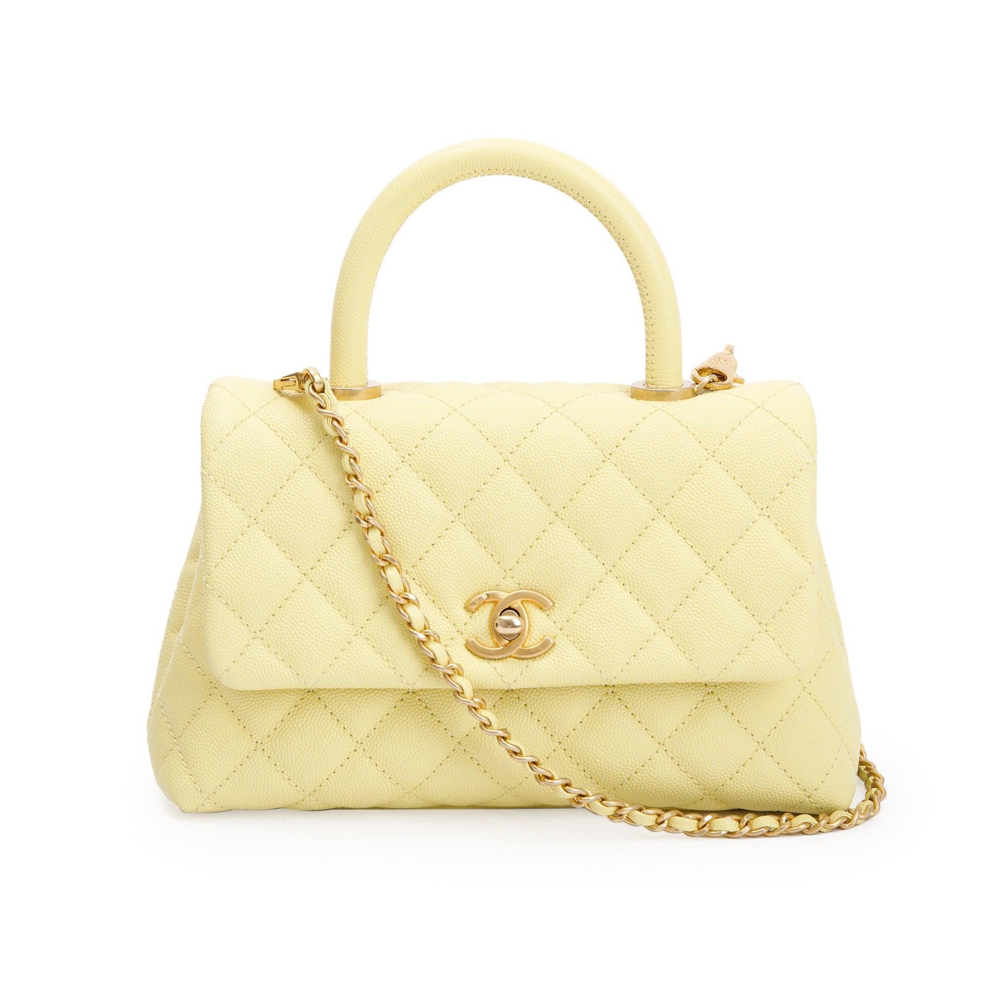 Chanel Yellow Quilted Caviar Leather Small Coco Handle Bag