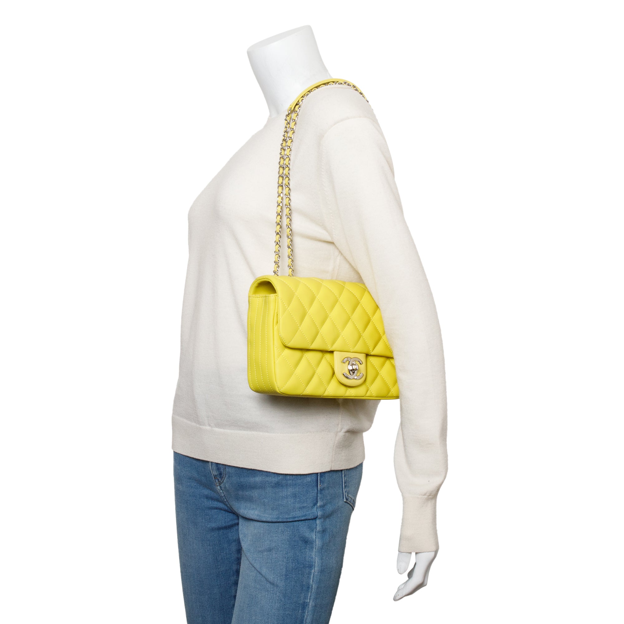Chanel Yellow Quilted Lambskin Leather Medium Rain Flap Bag w/ Box & Authenticity Card