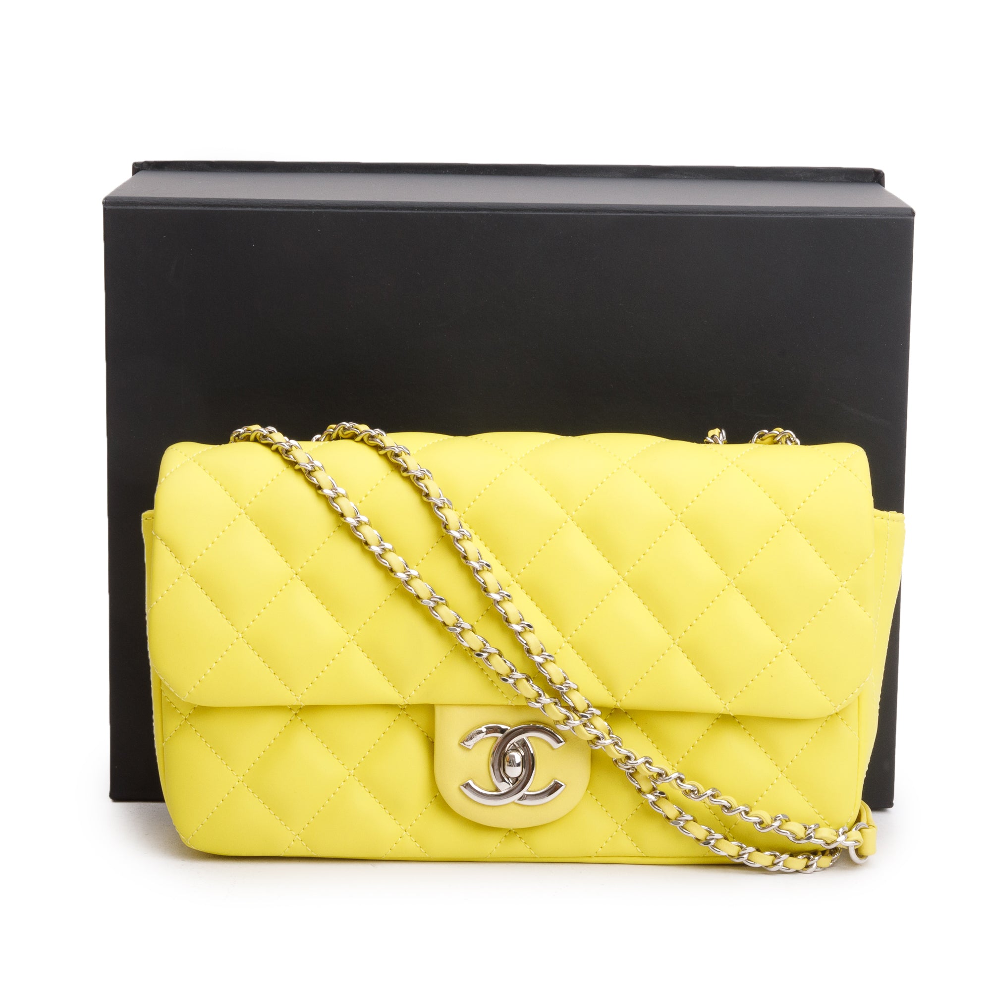 Chanel Yellow Quilted Lambskin Leather Medium Rain Flap Bag w/ Box & Authenticity Card