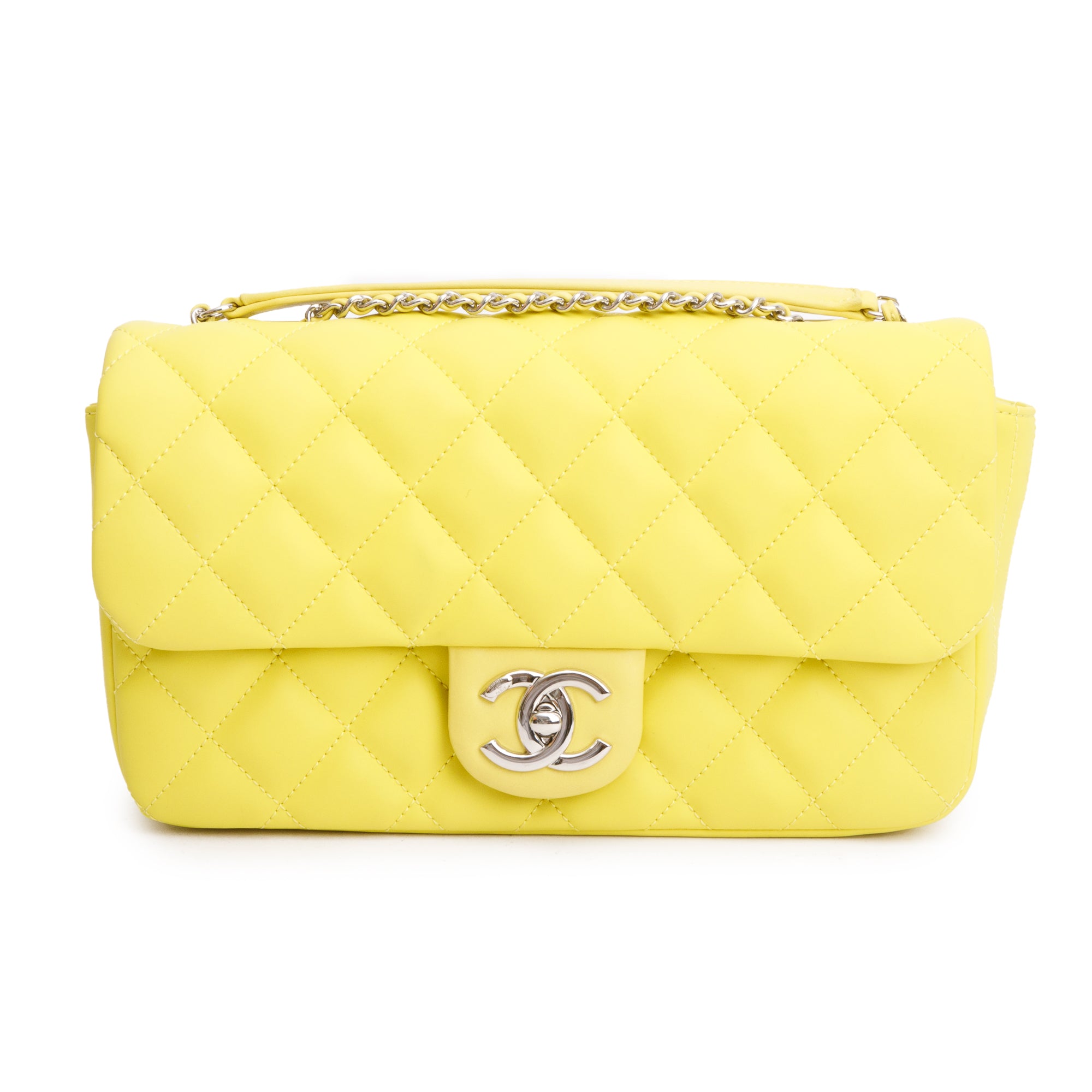 Chanel Yellow Quilted Lambskin Leather Medium Rain Flap Bag w/ Box & Authenticity Card