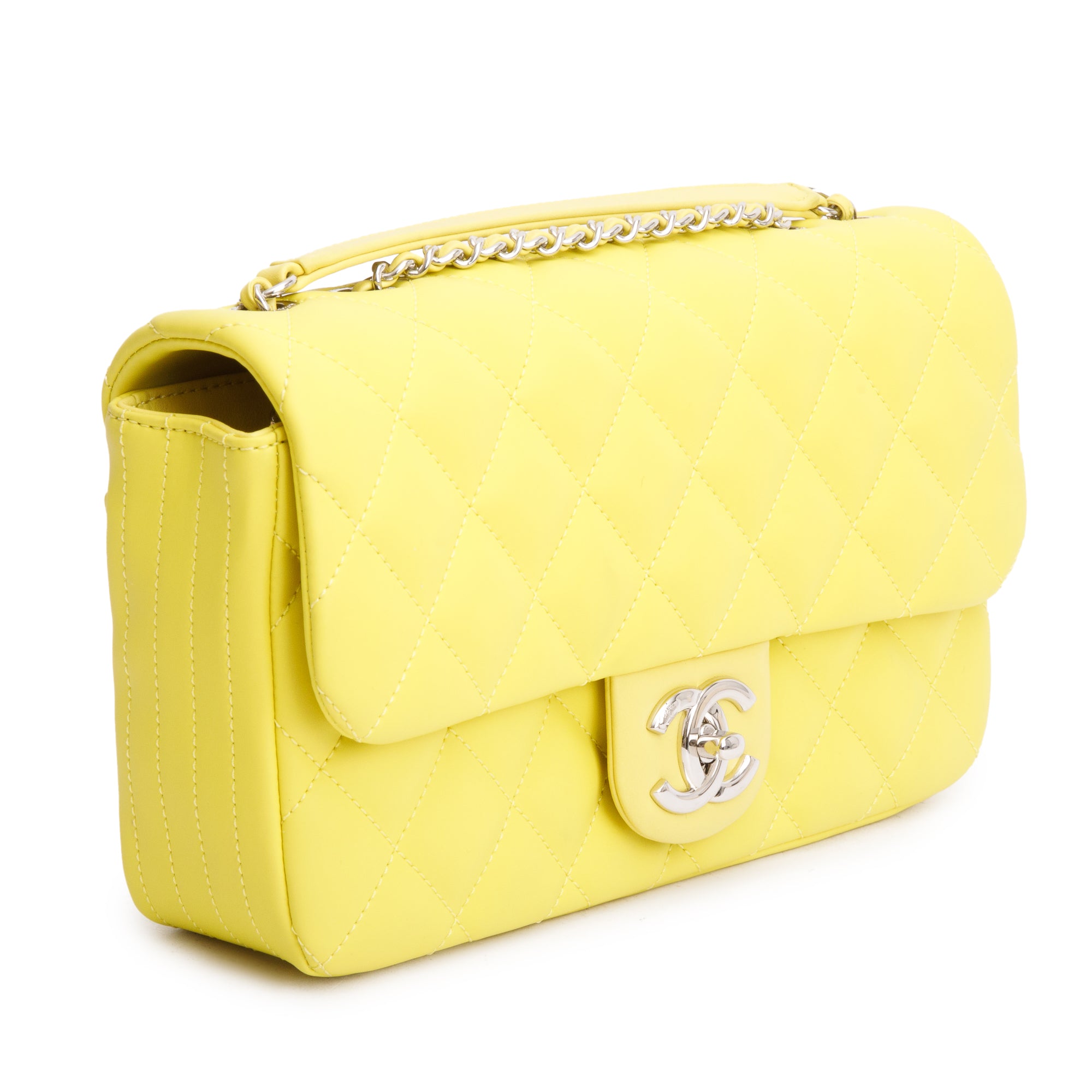 Chanel Yellow Quilted Lambskin Leather Medium Rain Flap Bag w/ Box & Authenticity Card
