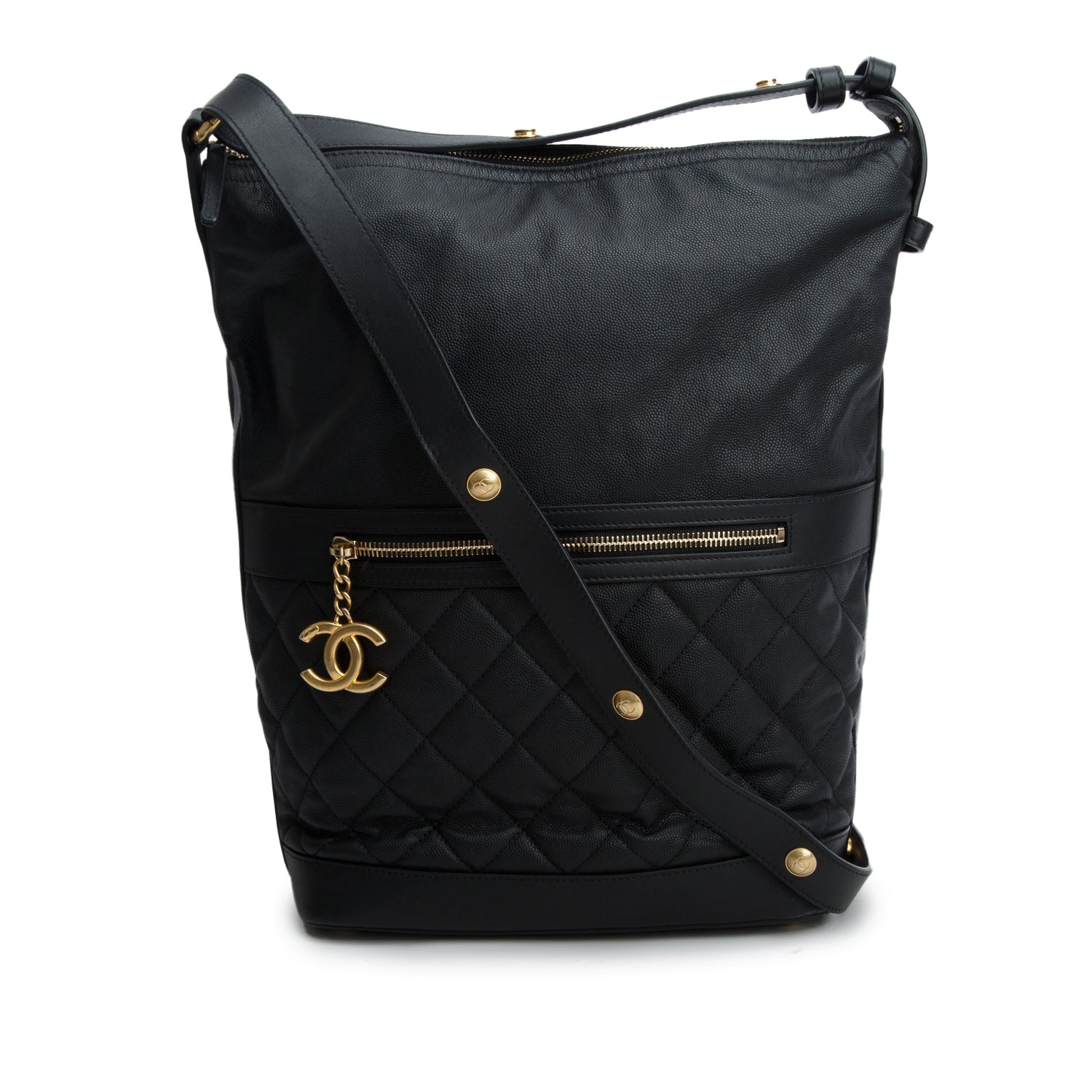 Chanel Black Caviar Lambskin Quilted Casual Style Hobo