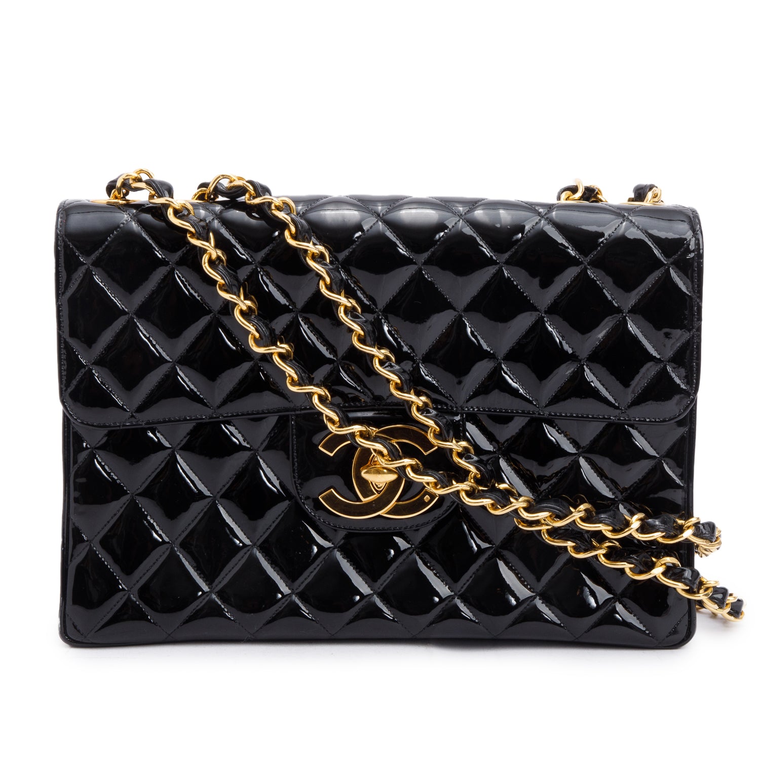 Chanel Black Patent Leather Vintage Jumbo XL Maxi Single Flap Bag