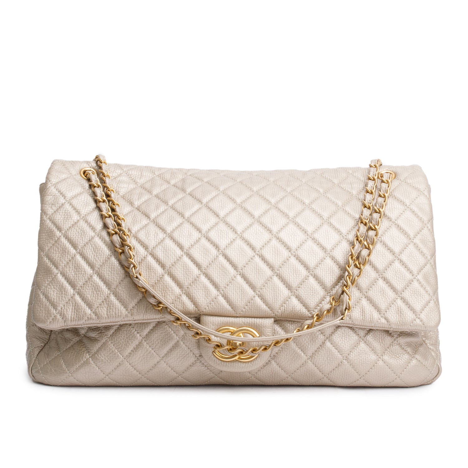 Chanel Metallic Gold Quilted Calfskin Leather XXL Airline Travel