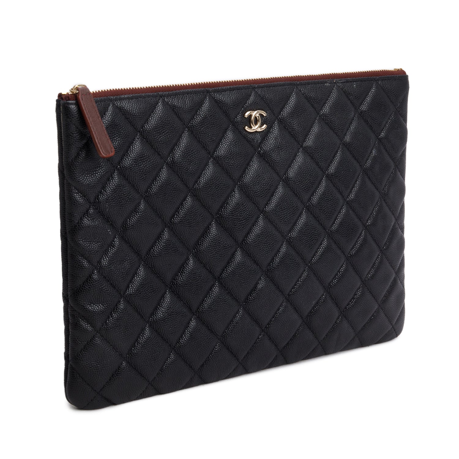 Chanel 2021 Black Caviar Quilted O-Case w/ Authenticity Card