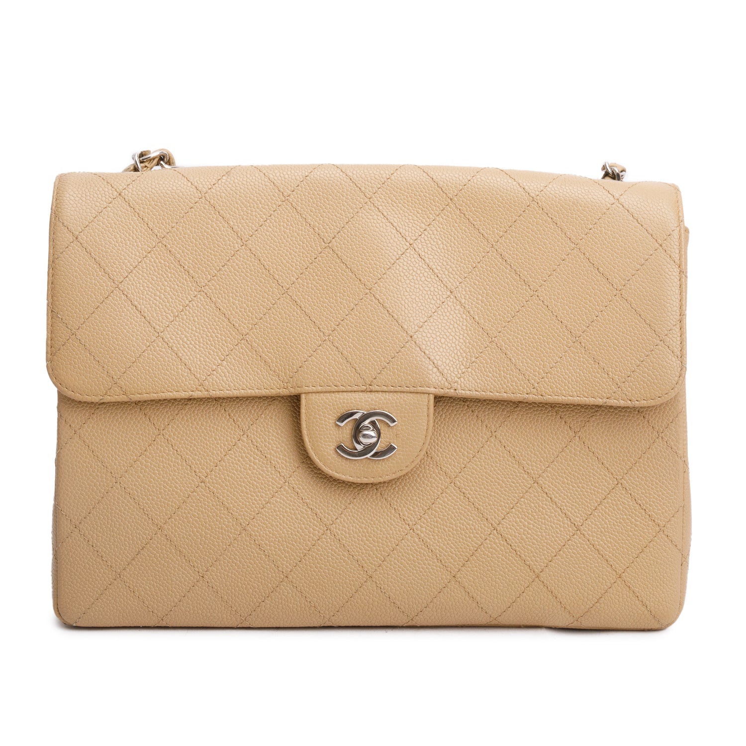 Chanel Beige Caviar Jumbo Square Single Flap Bag