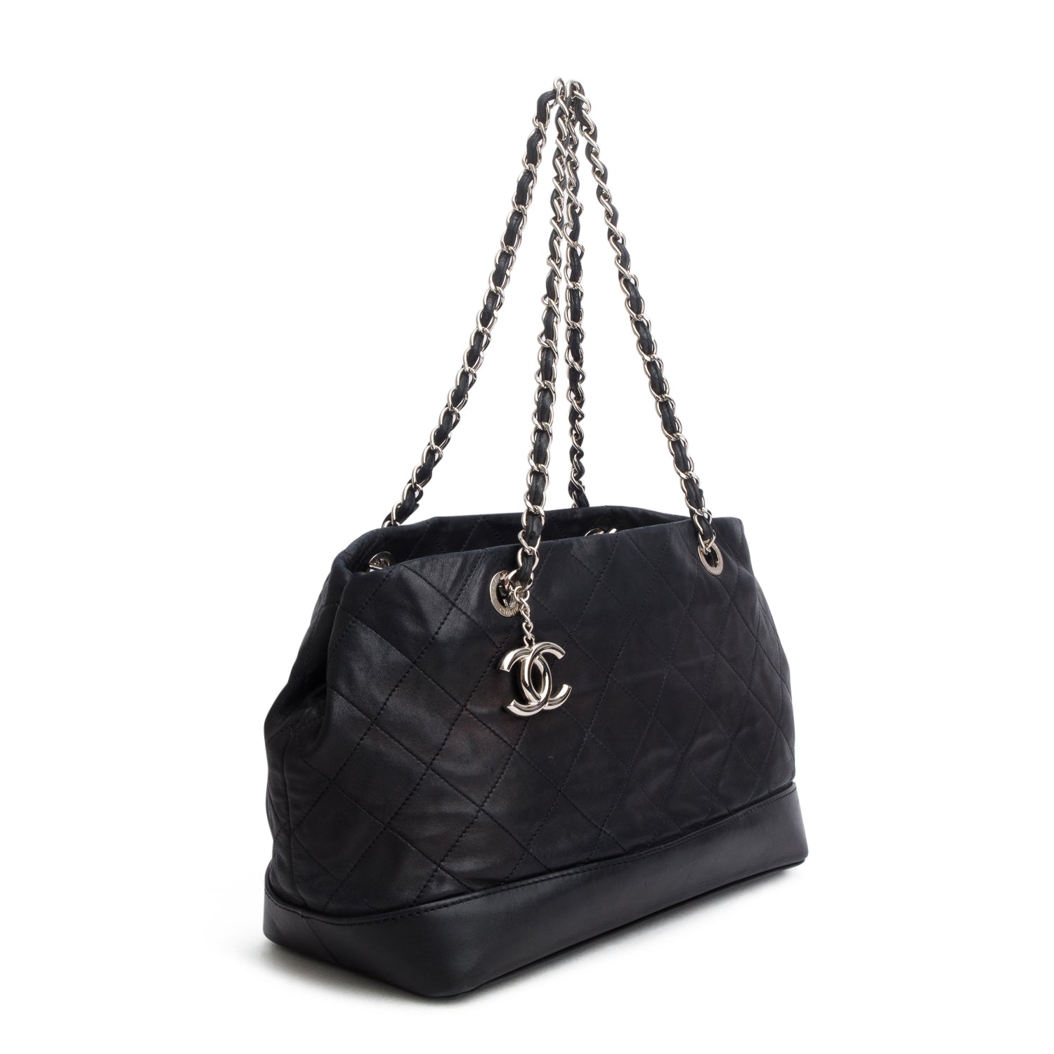 Chanel Black Lambskin Leather CC Soft Charm Tote