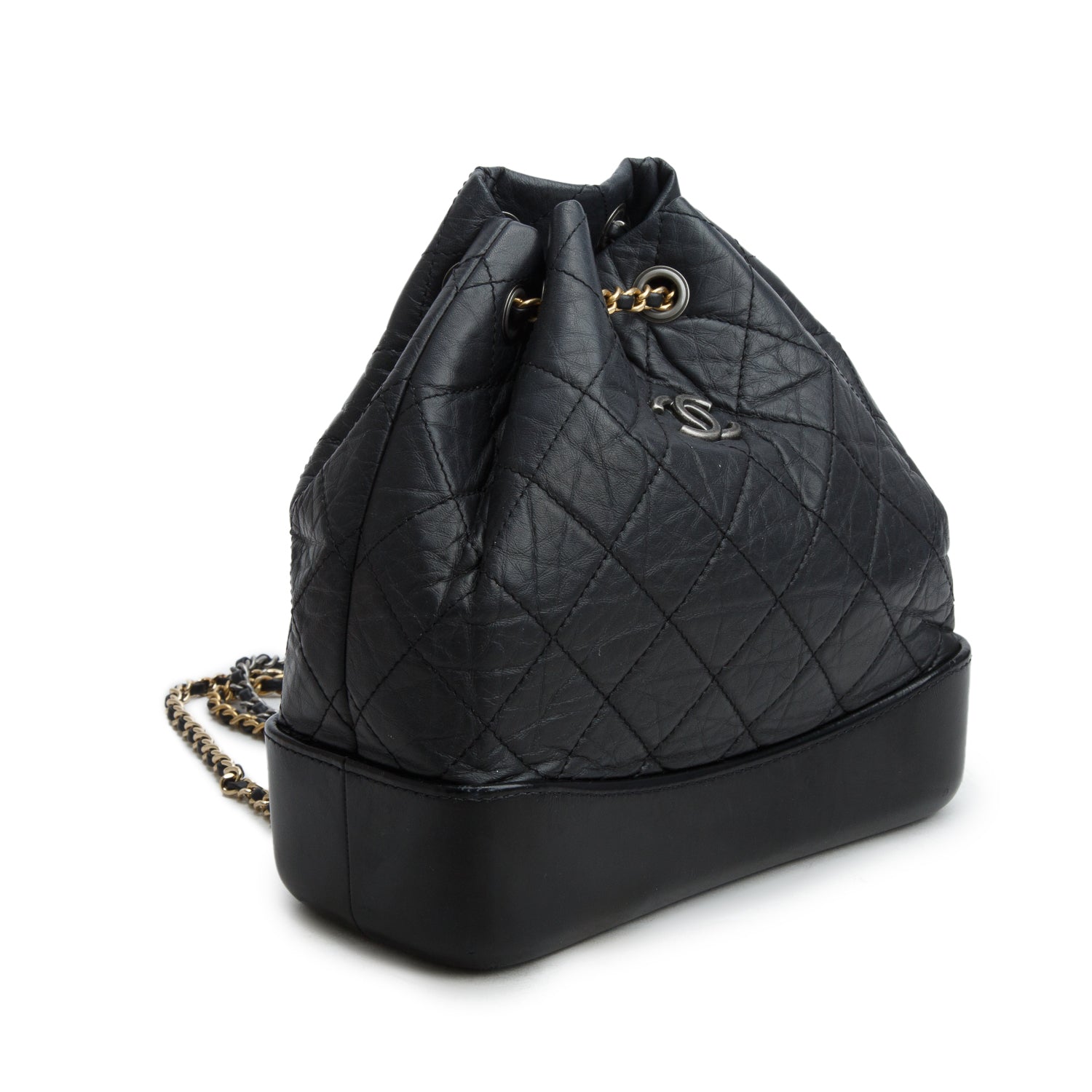 Chanel Black Aged Calfskin Quilted Small Gabrielle Backpack