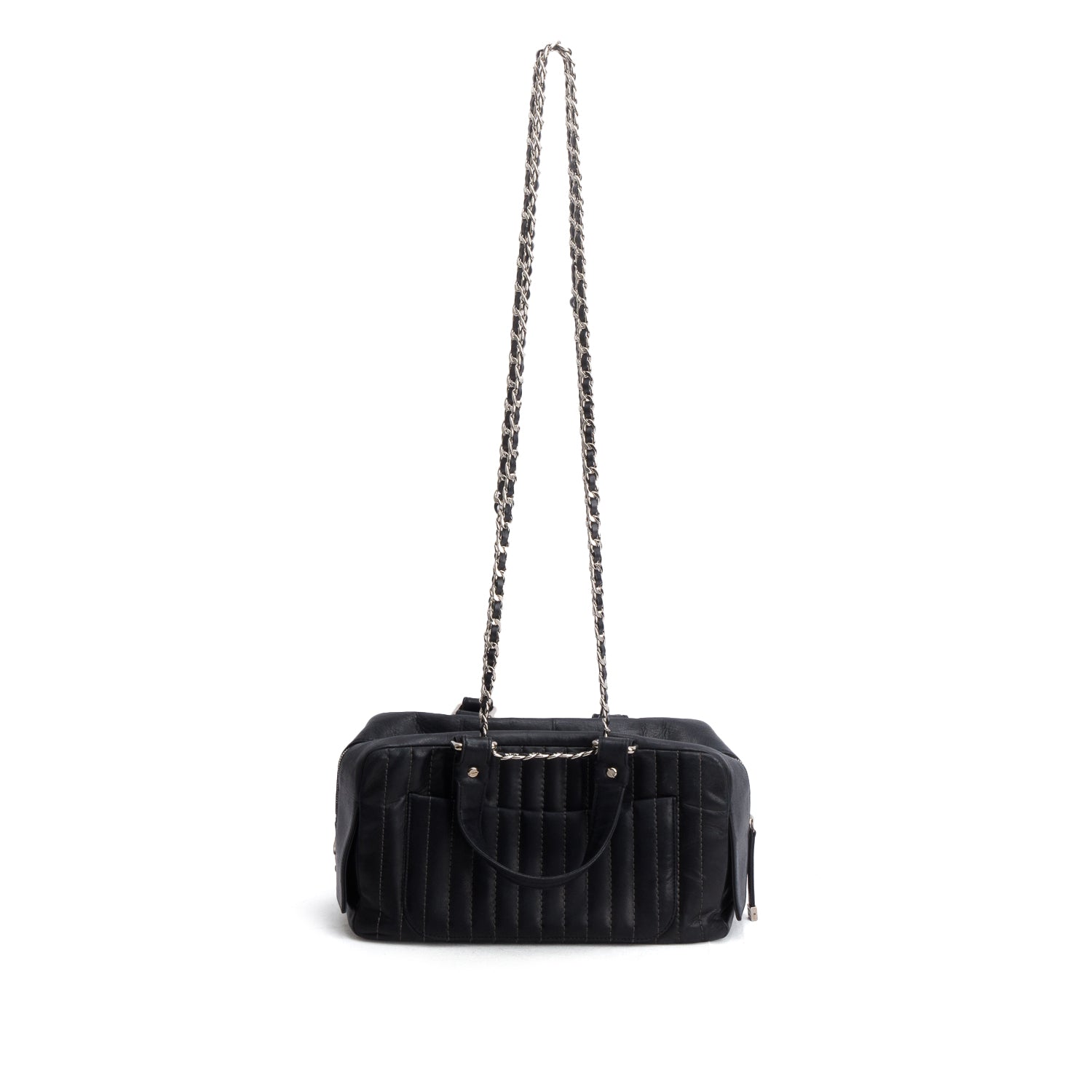 Chanel Black Lambskin Vertical Quilted Mademoiselle Bowler Bag