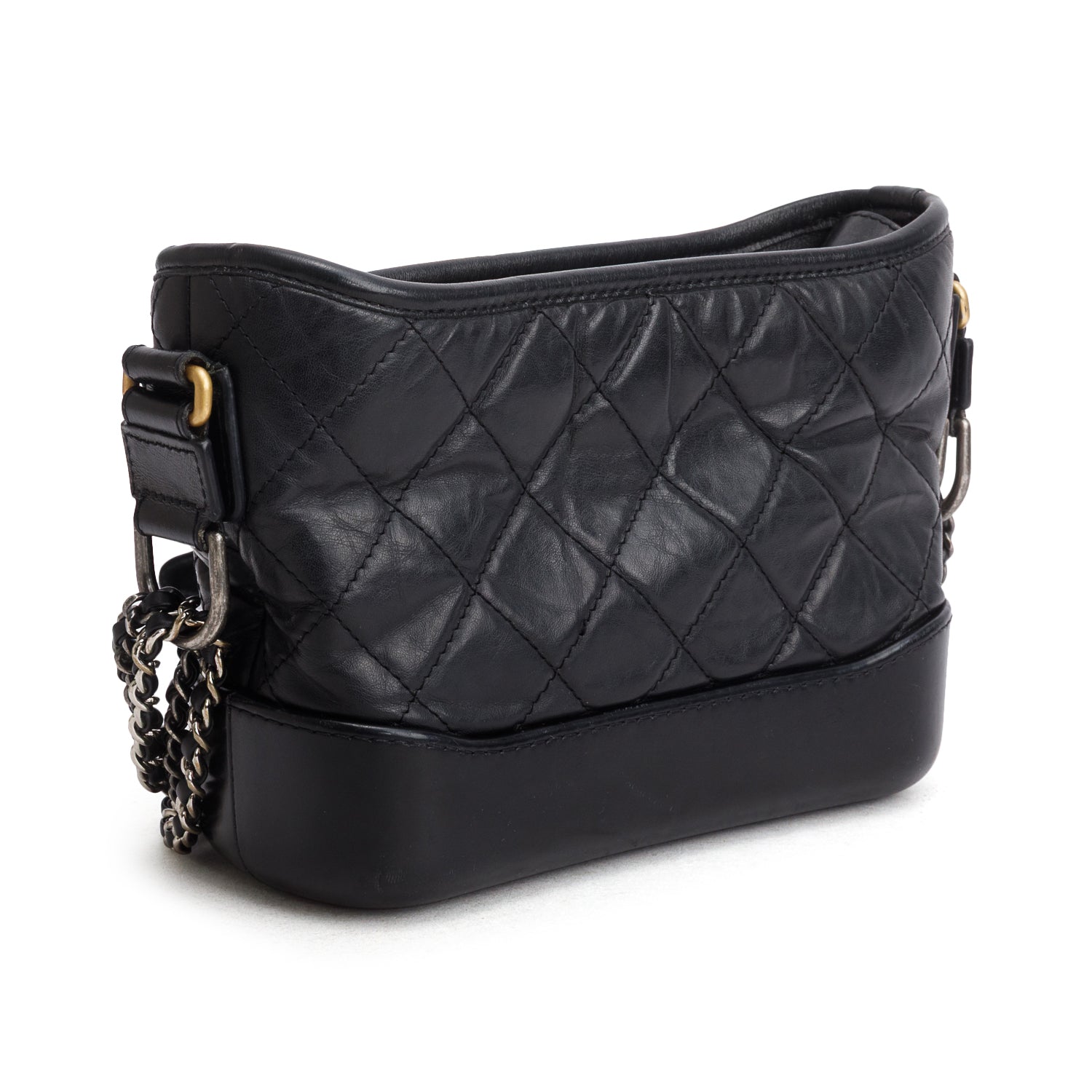Chanel Black Aged Calfskin Leather Small Gabrielle Hobo
