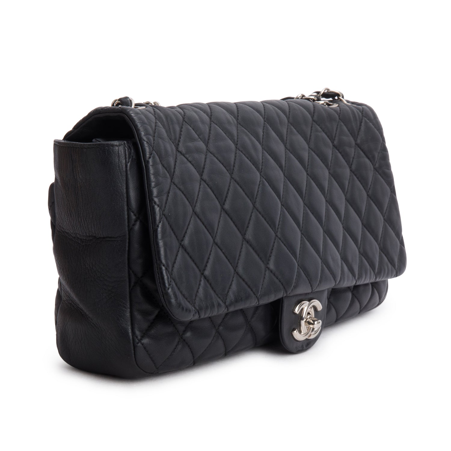 Chanel Black Lambskin Quilted Jumbo Coco Rain Flap