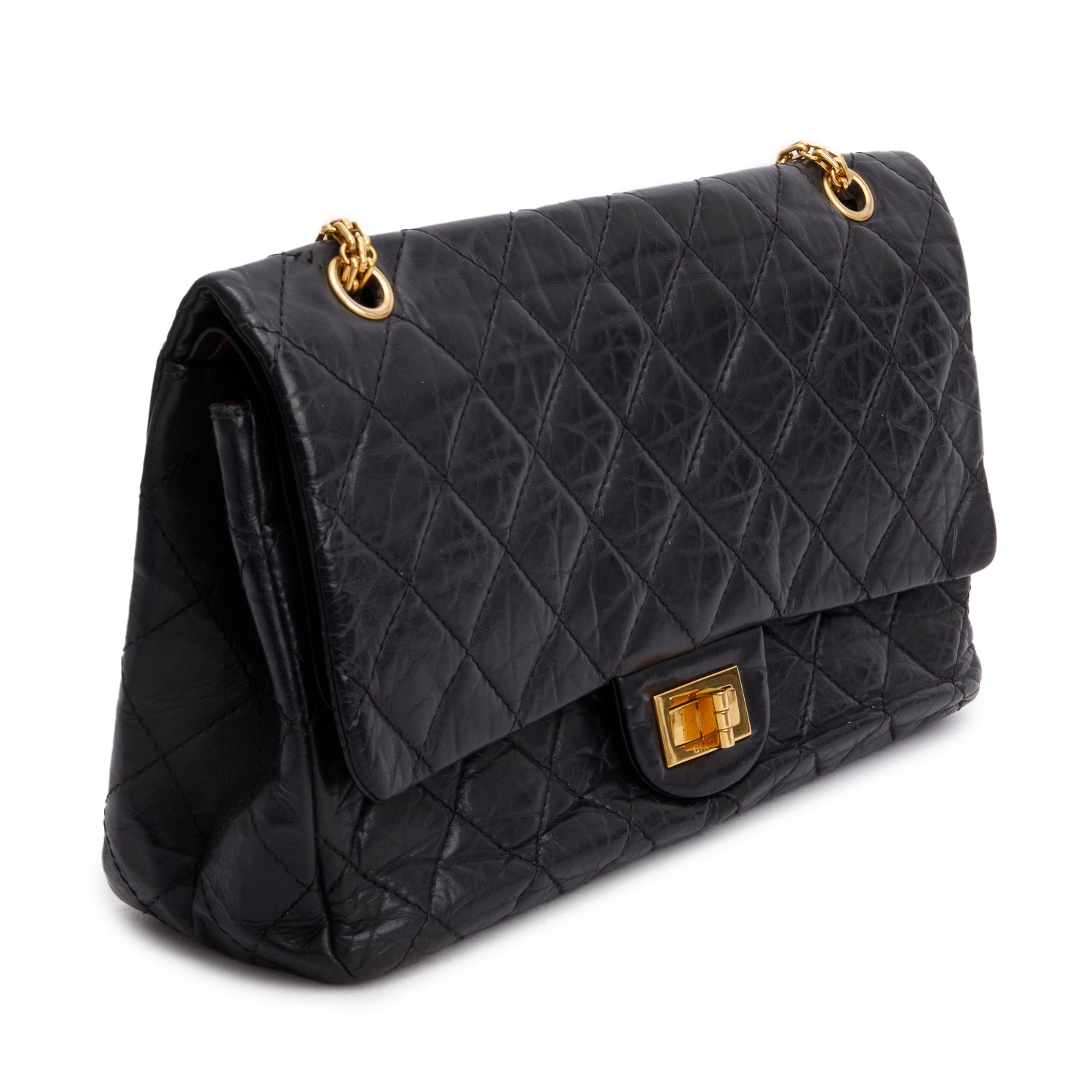 Chanel Black Quilted Calfskin Leather 2.55 Reissue 227 Double Flap Bag