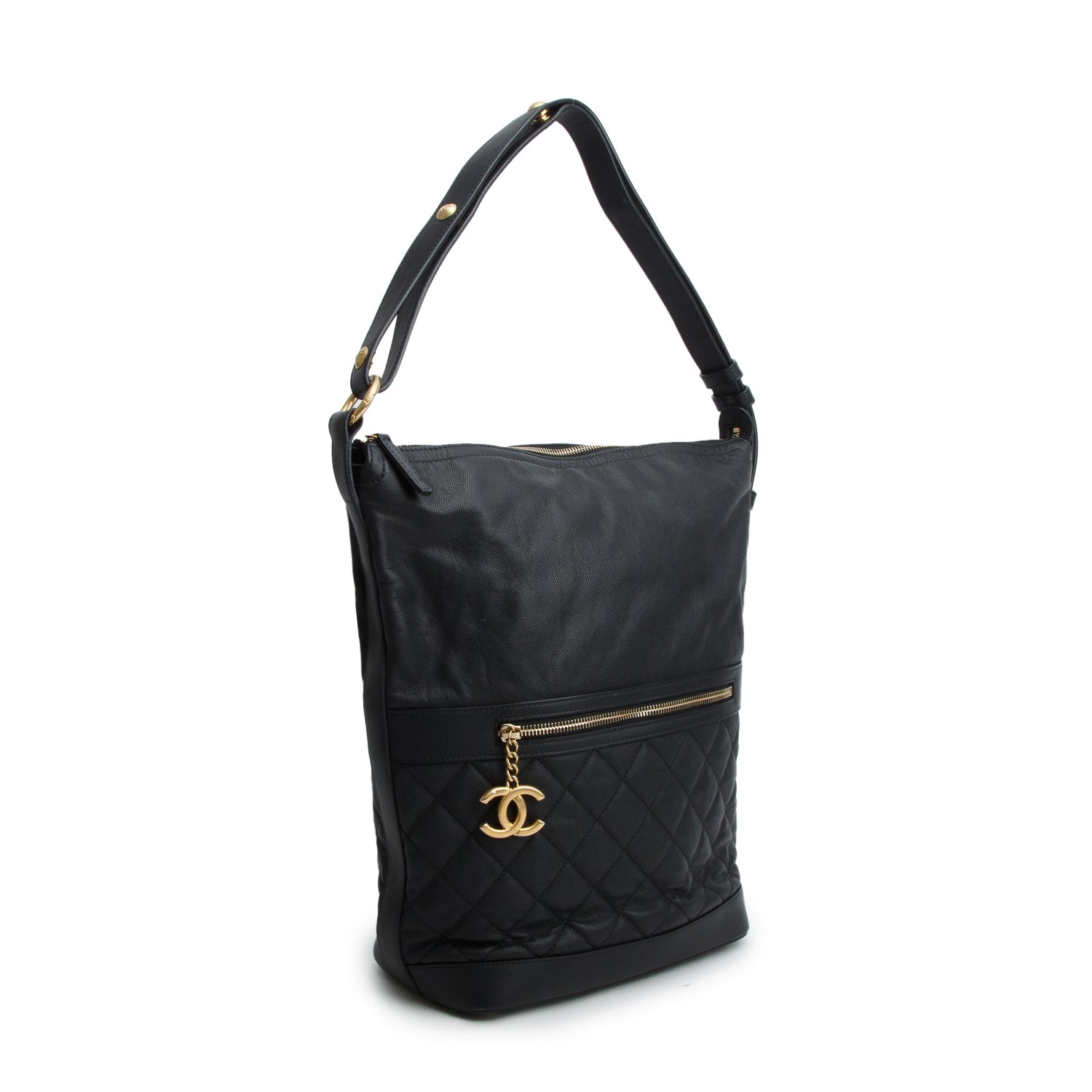 Chanel Black Caviar Lambskin Quilted Casual Style Hobo