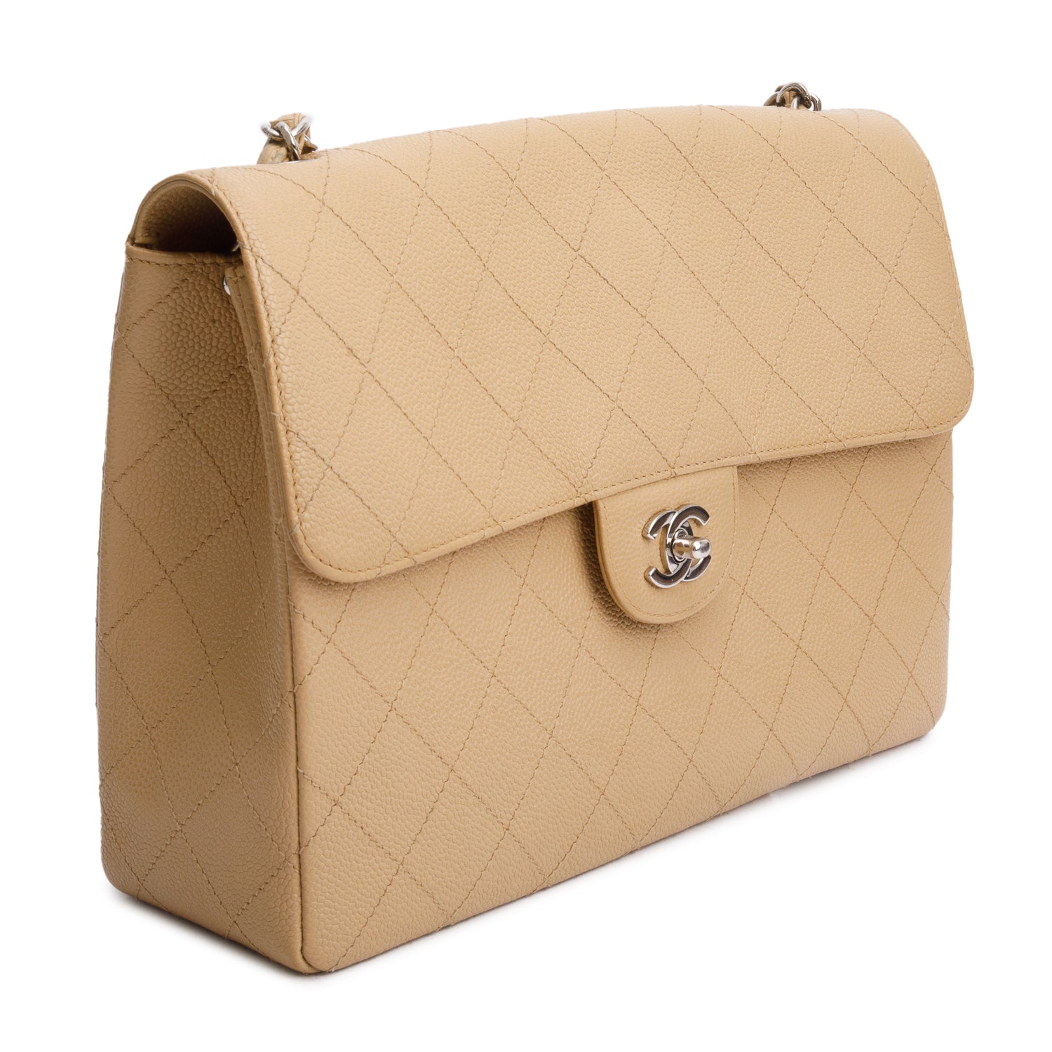 Chanel Beige Caviar Jumbo Square Single Flap Bag