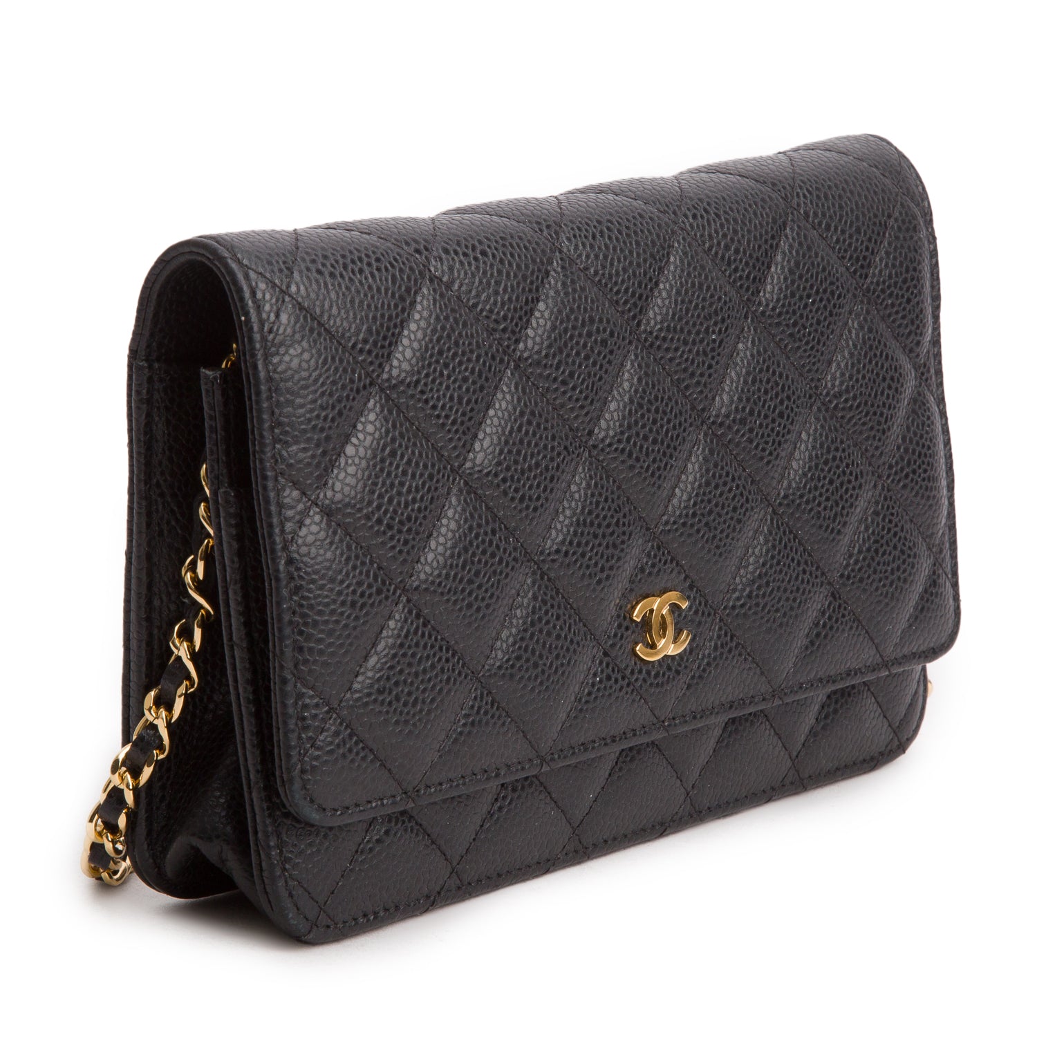 Chanel Black Caviar Quilted Classic Wallet on Chain w/ Box & Authenticity Card
