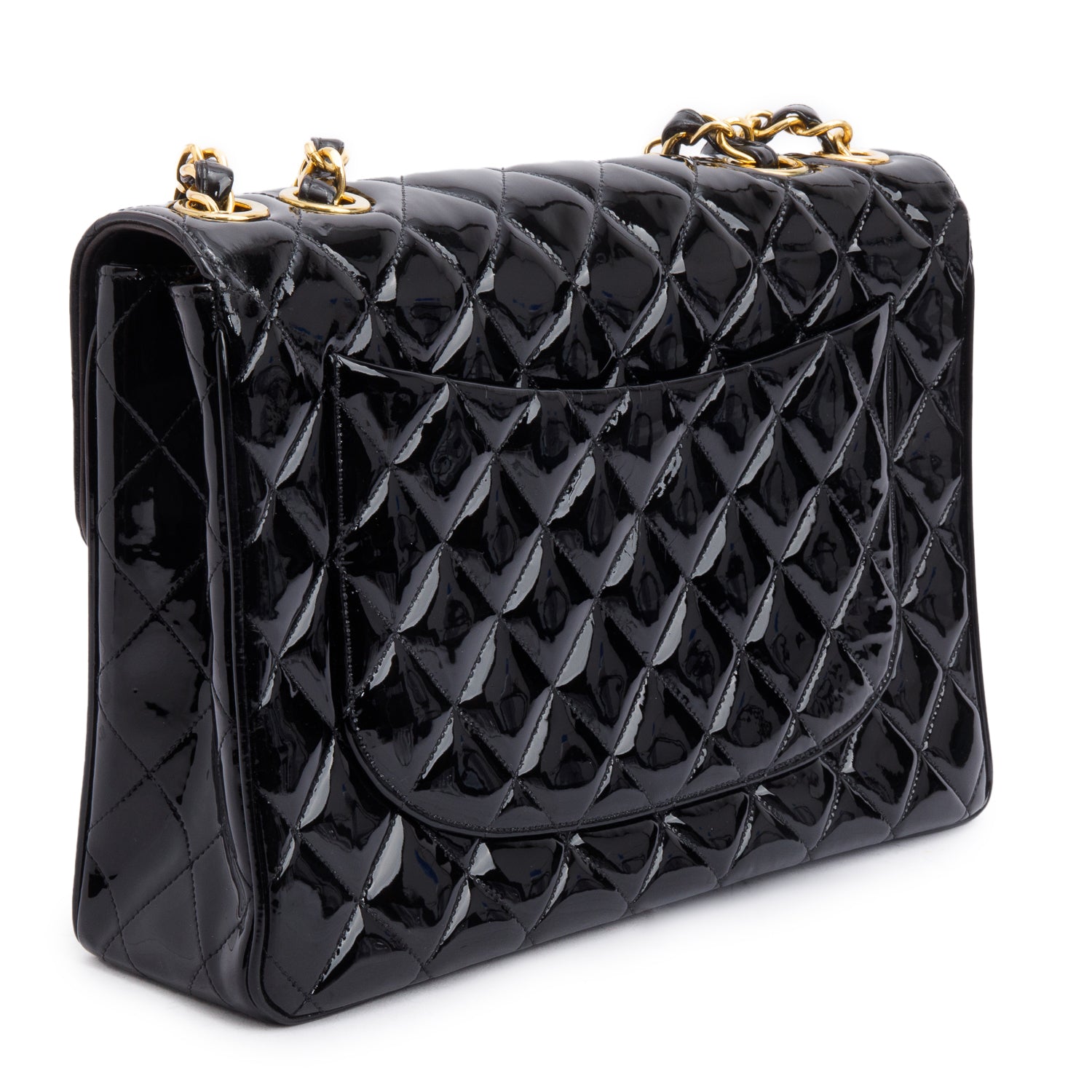 Chanel Black Patent Leather Vintage Jumbo XL Maxi Single Flap Bag