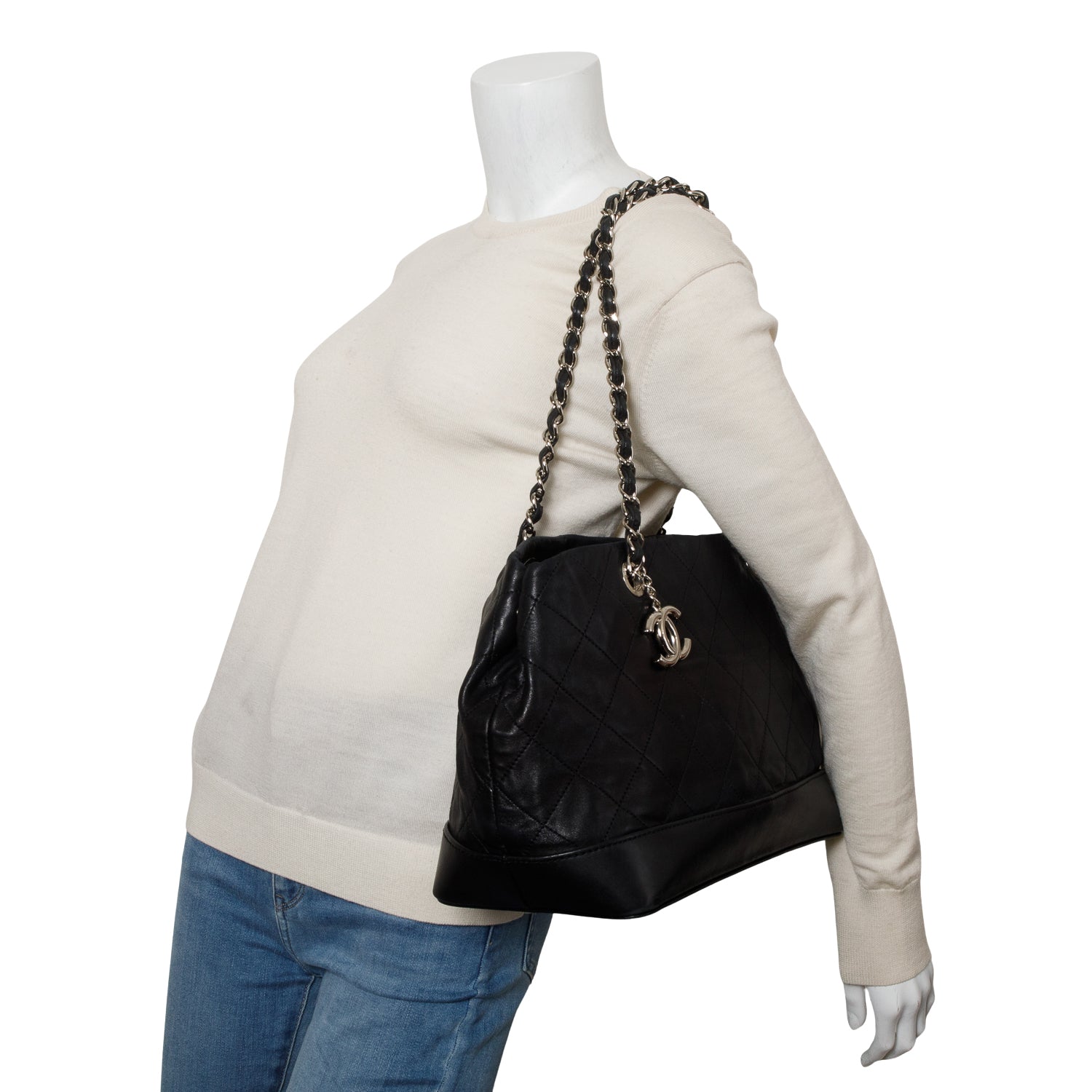 Chanel Black Lambskin Leather CC Soft Charm Tote