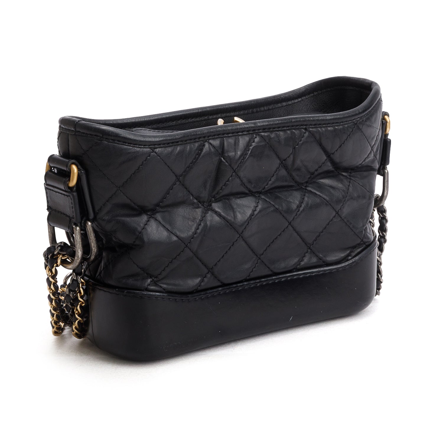 Chanel Black Aged Calfskin Leather Small Gabrielle Hobo