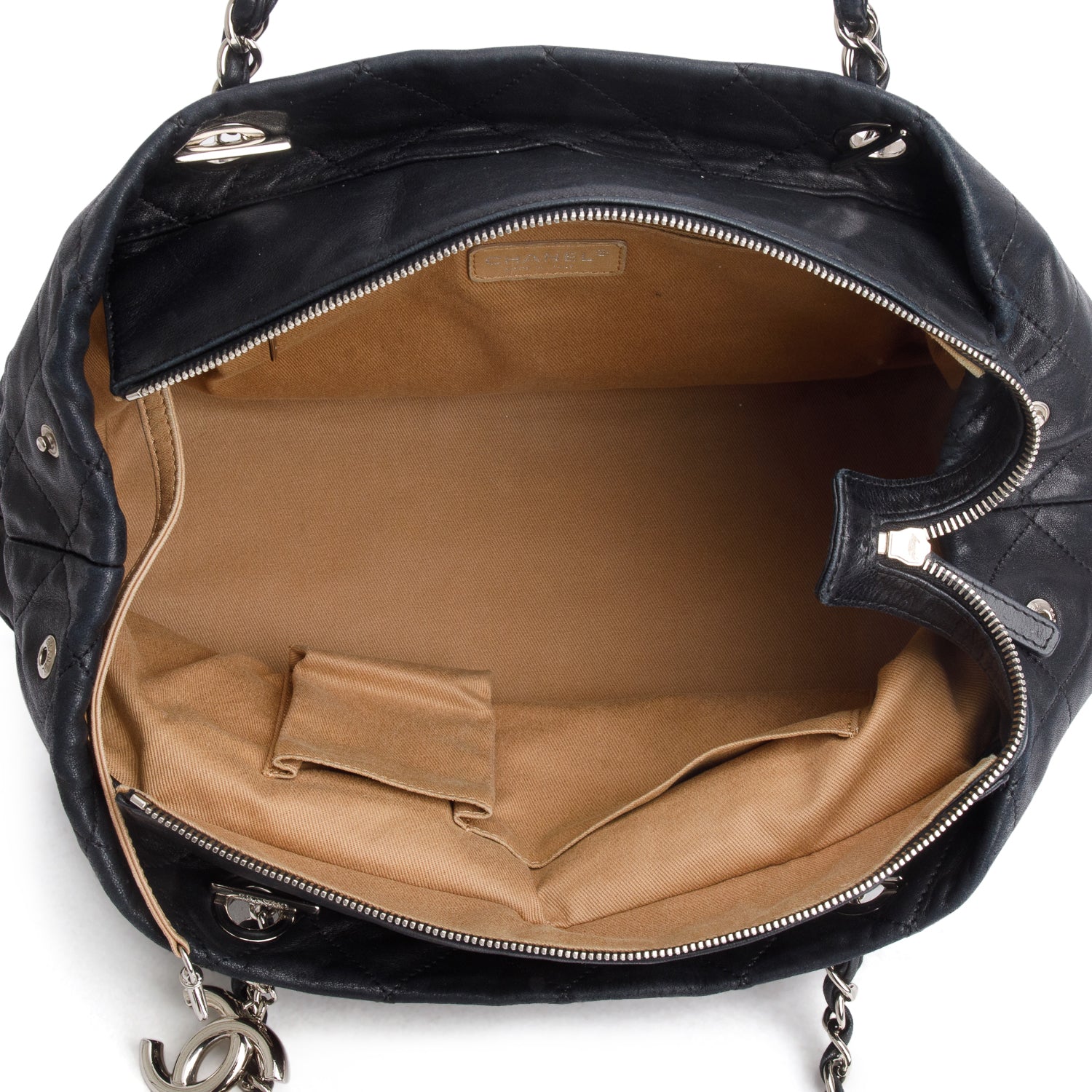 Chanel Black Lambskin Leather CC Soft Charm Tote