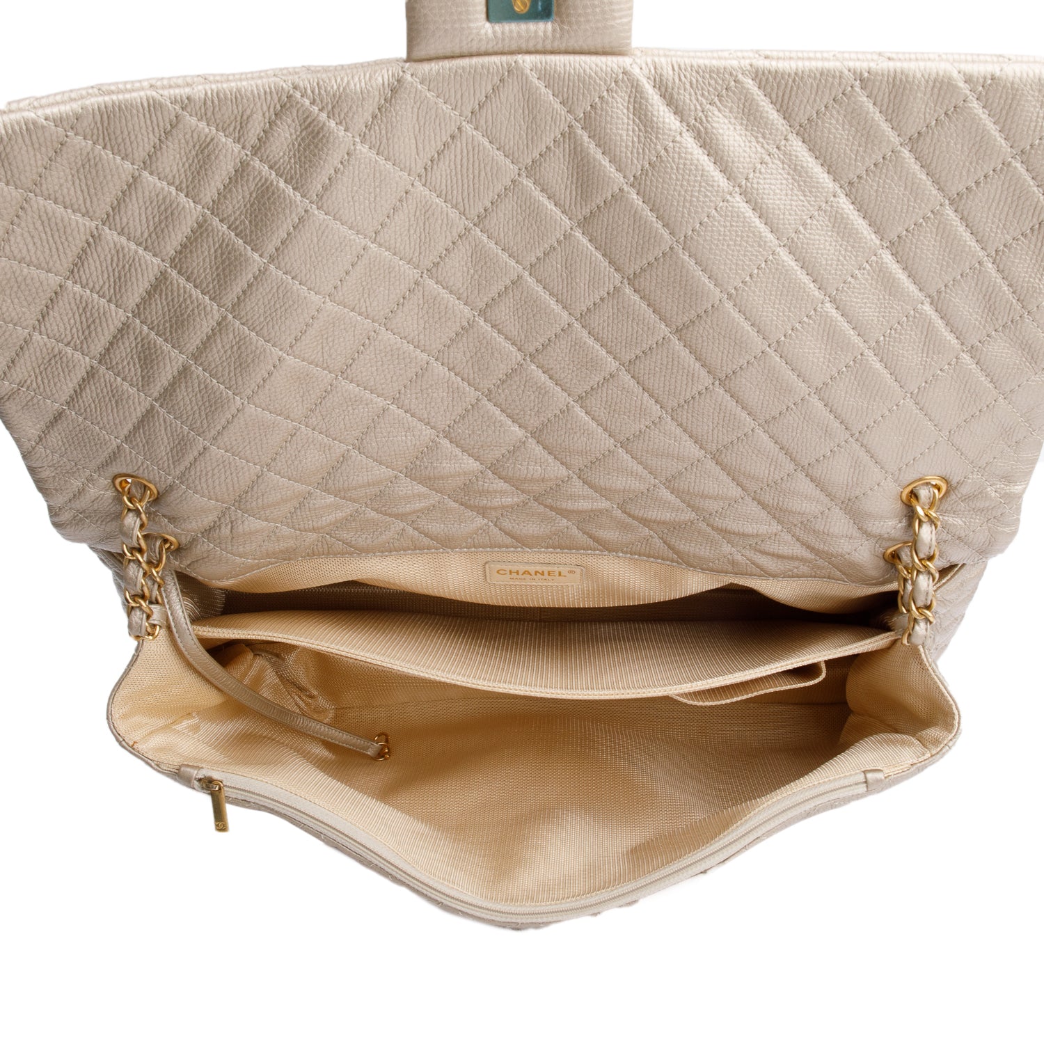 Chanel Metallic Gold Quilted Calfskin Leather XXL Airline Travel Flap Bag