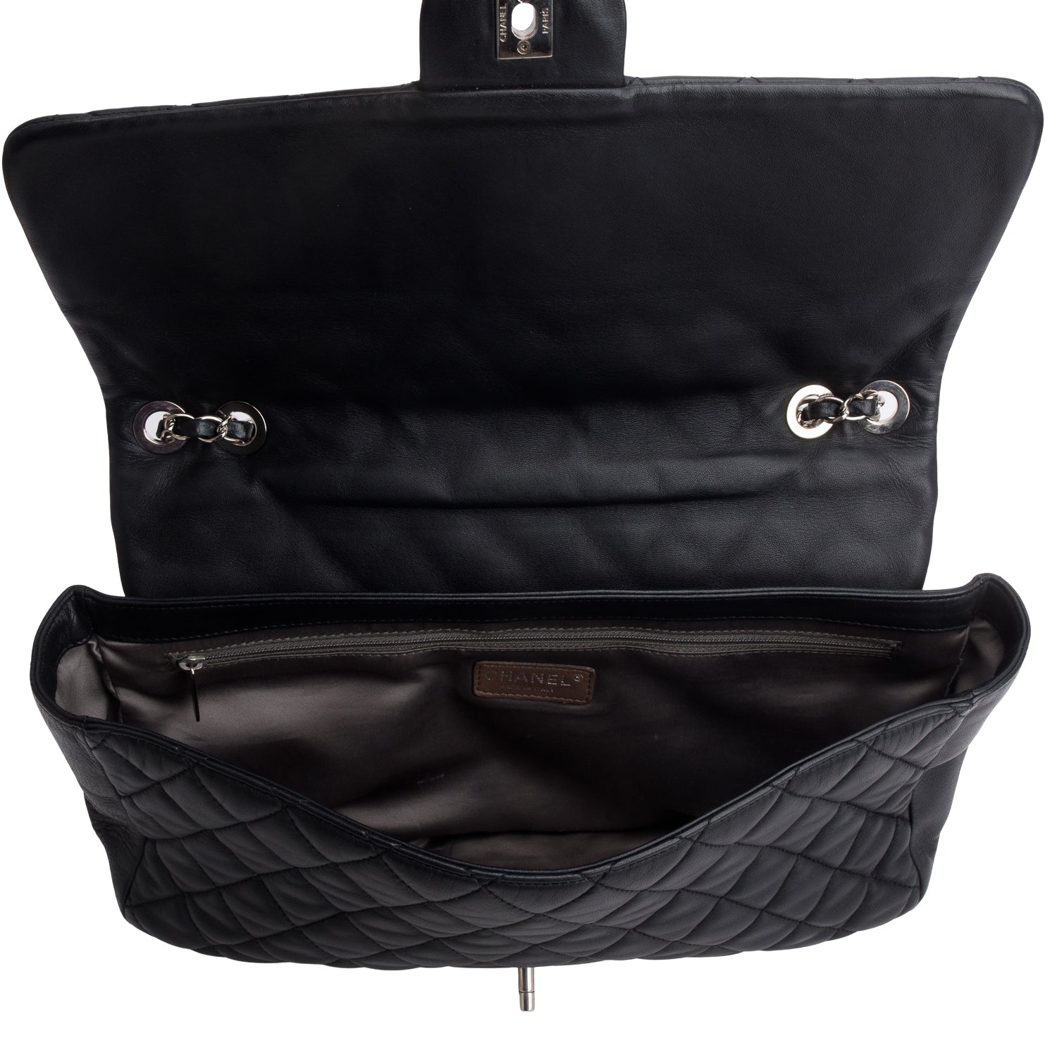 Chanel Black Lambskin Quilted Jumbo Coco Rain Flap