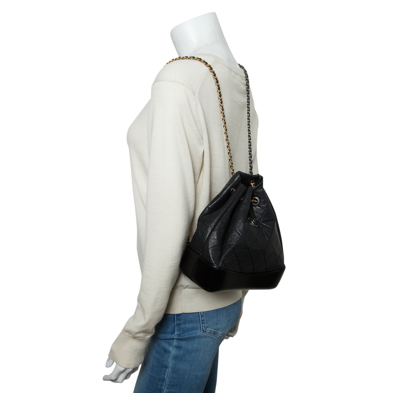 Chanel Black Aged Calfskin Quilted Small Gabrielle Backpack