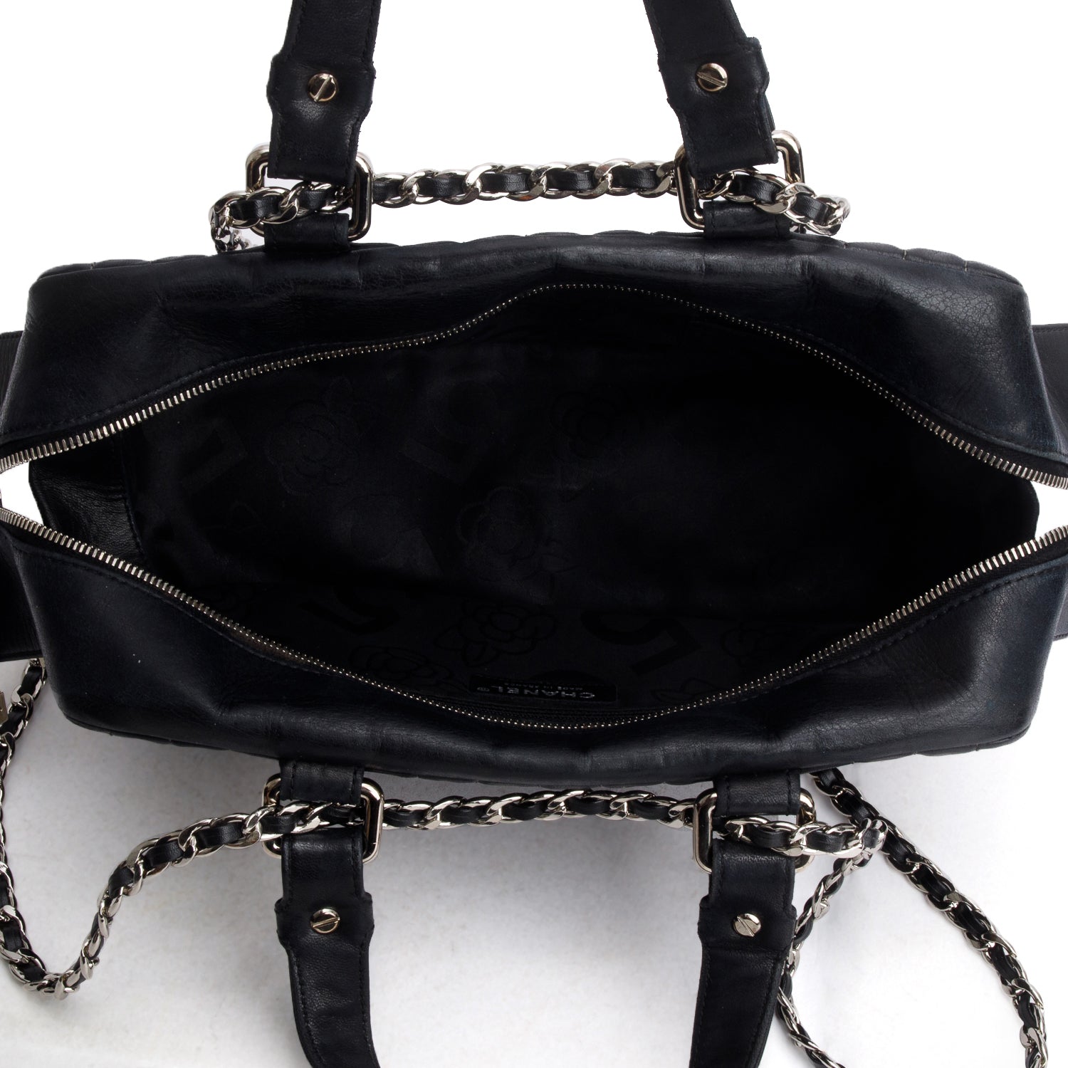 Chanel Black Lambskin Vertical Quilted Mademoiselle Bowler Bag