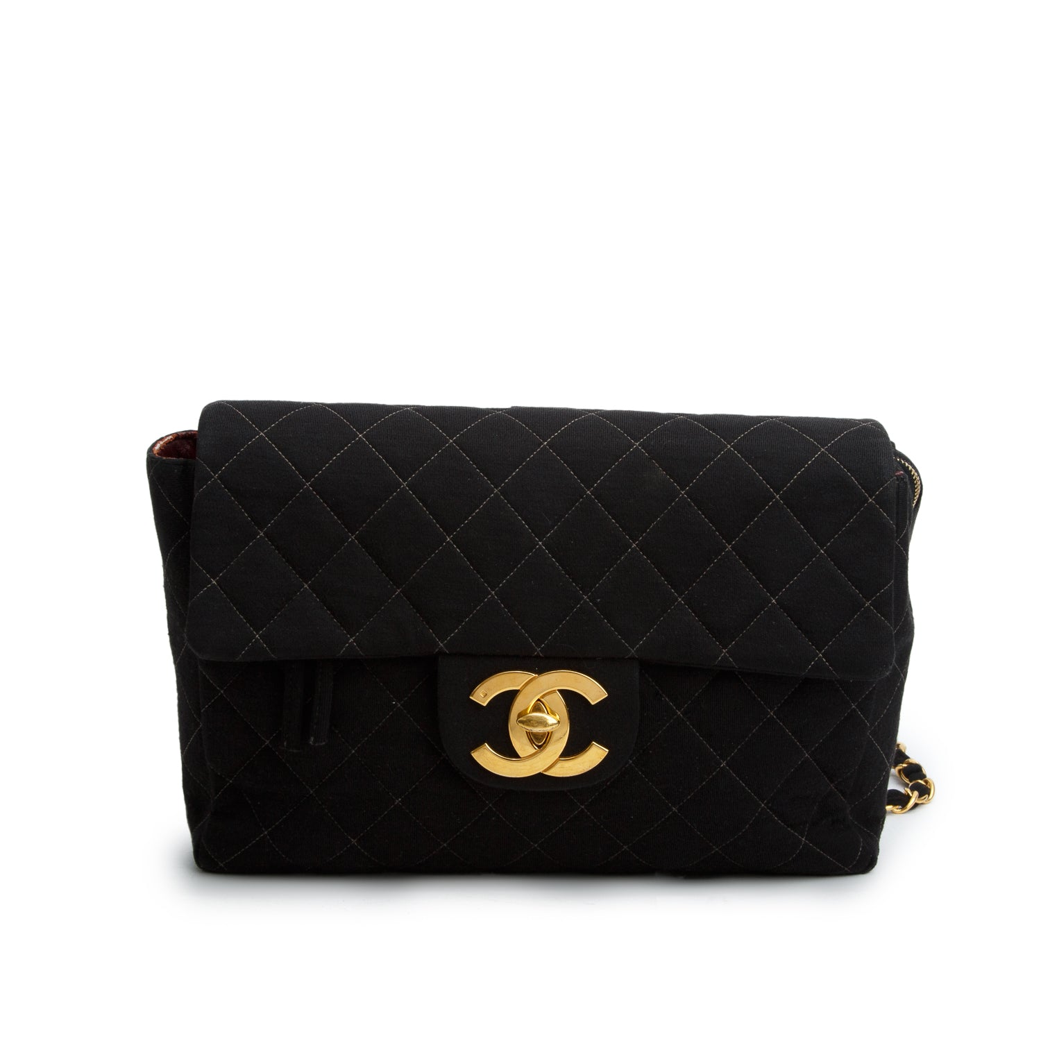 Chanel Vintage Black Wool Quilted Jumbo CC Backpack