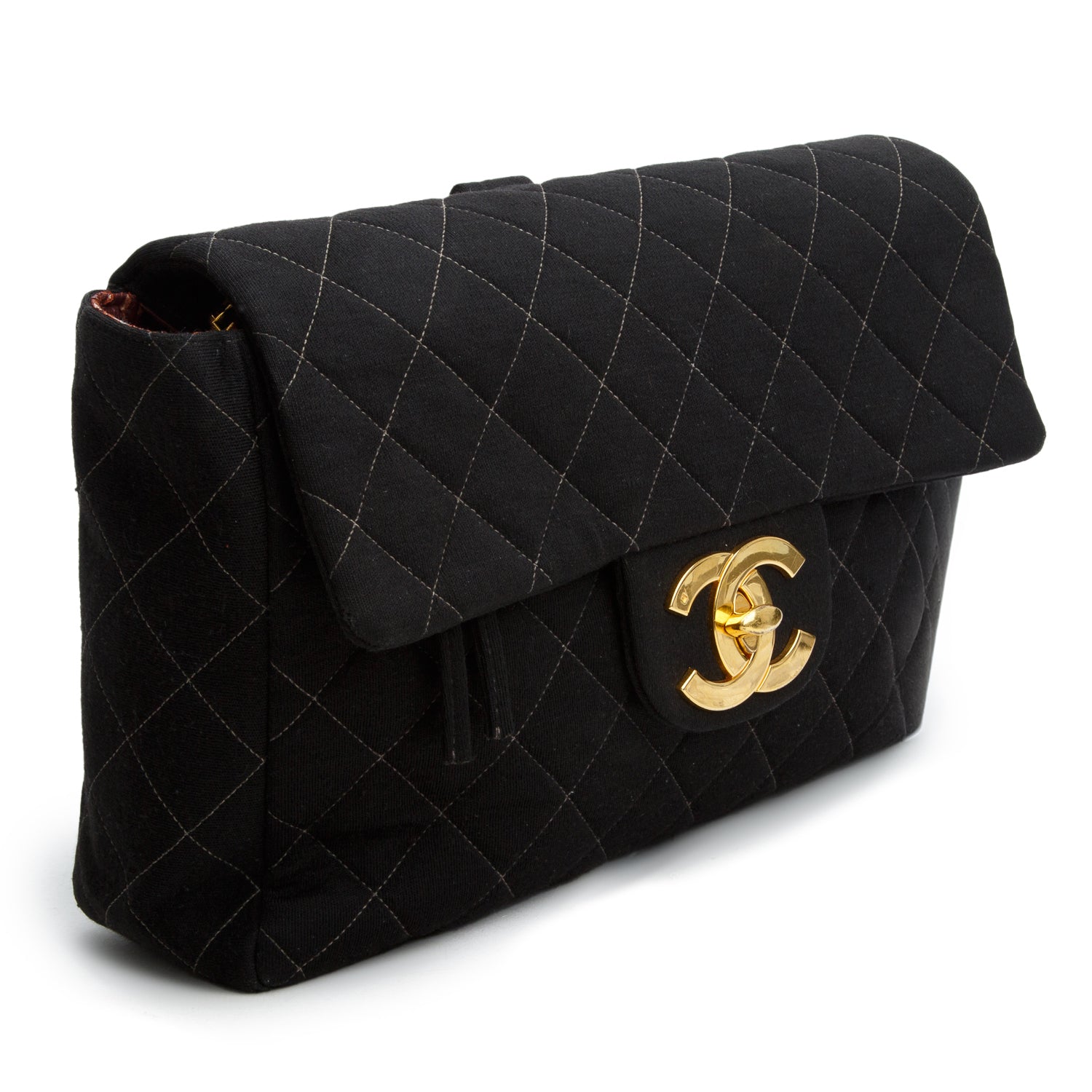 Chanel Vintage Black Wool Quilted Jumbo CC Backpack