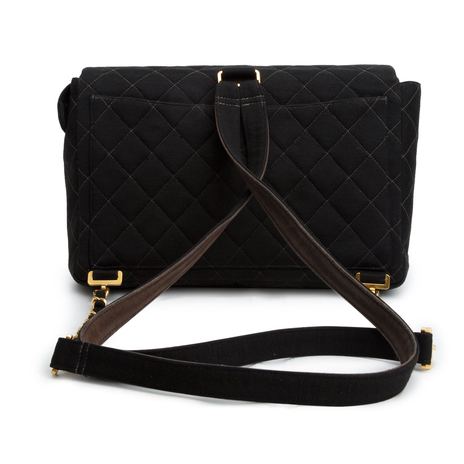 Chanel Vintage Black Wool Quilted Jumbo CC Backpack