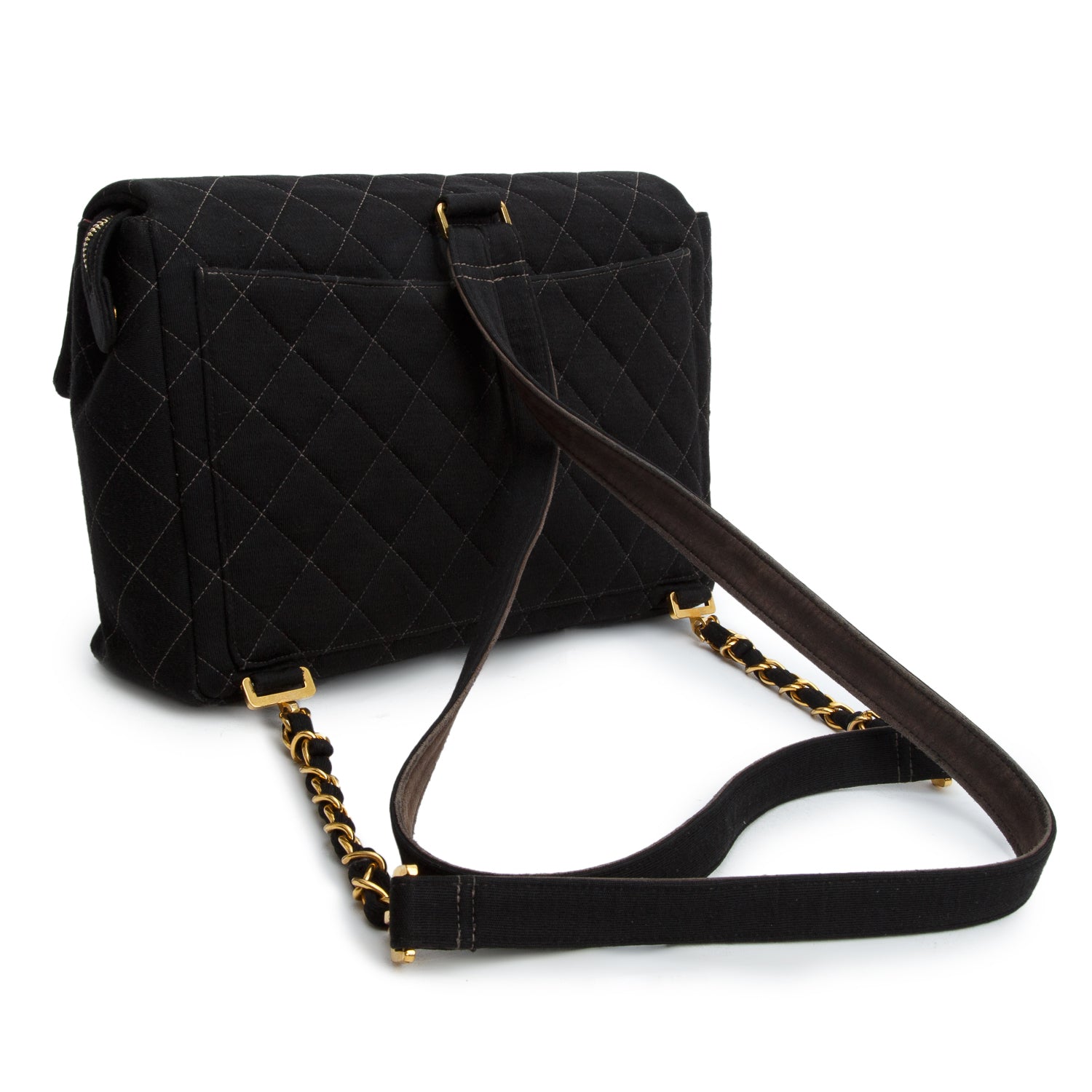 Chanel Vintage Black Wool Quilted Jumbo CC Backpack