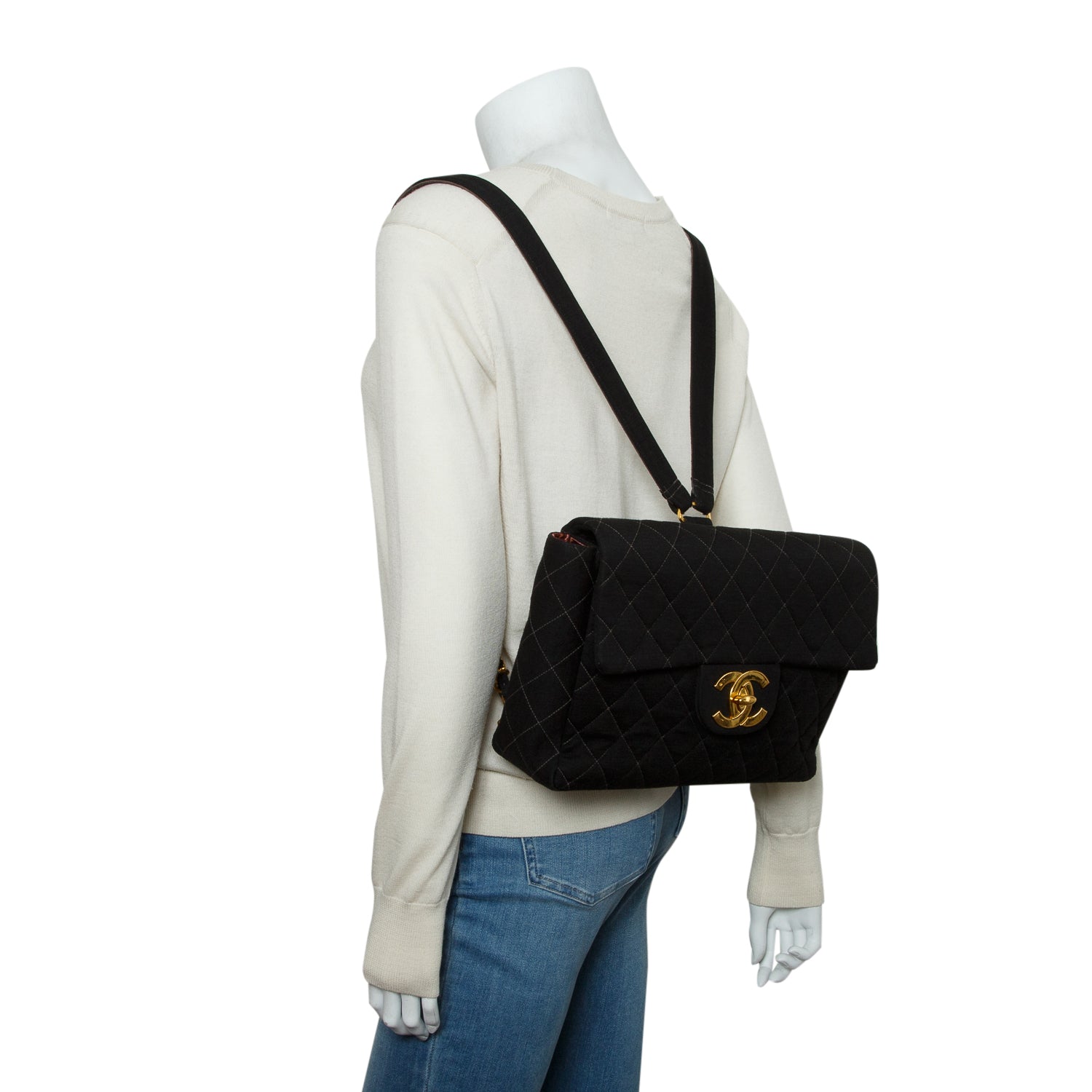 Chanel Vintage Black Wool Quilted Jumbo CC Backpack