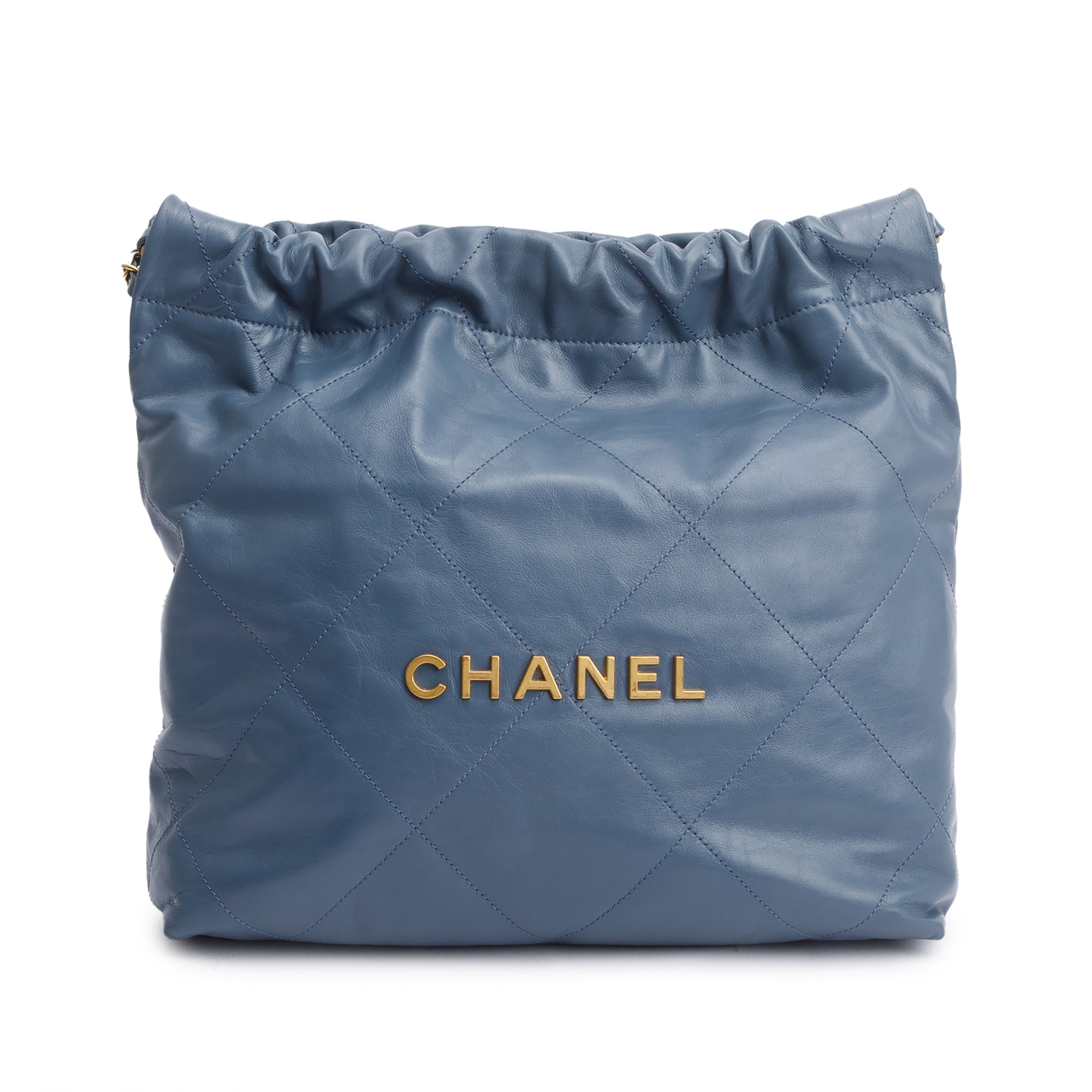 Chanel Blue Shiny Calfskin Leather Small Chanel 22 Hobo w/ Pouch