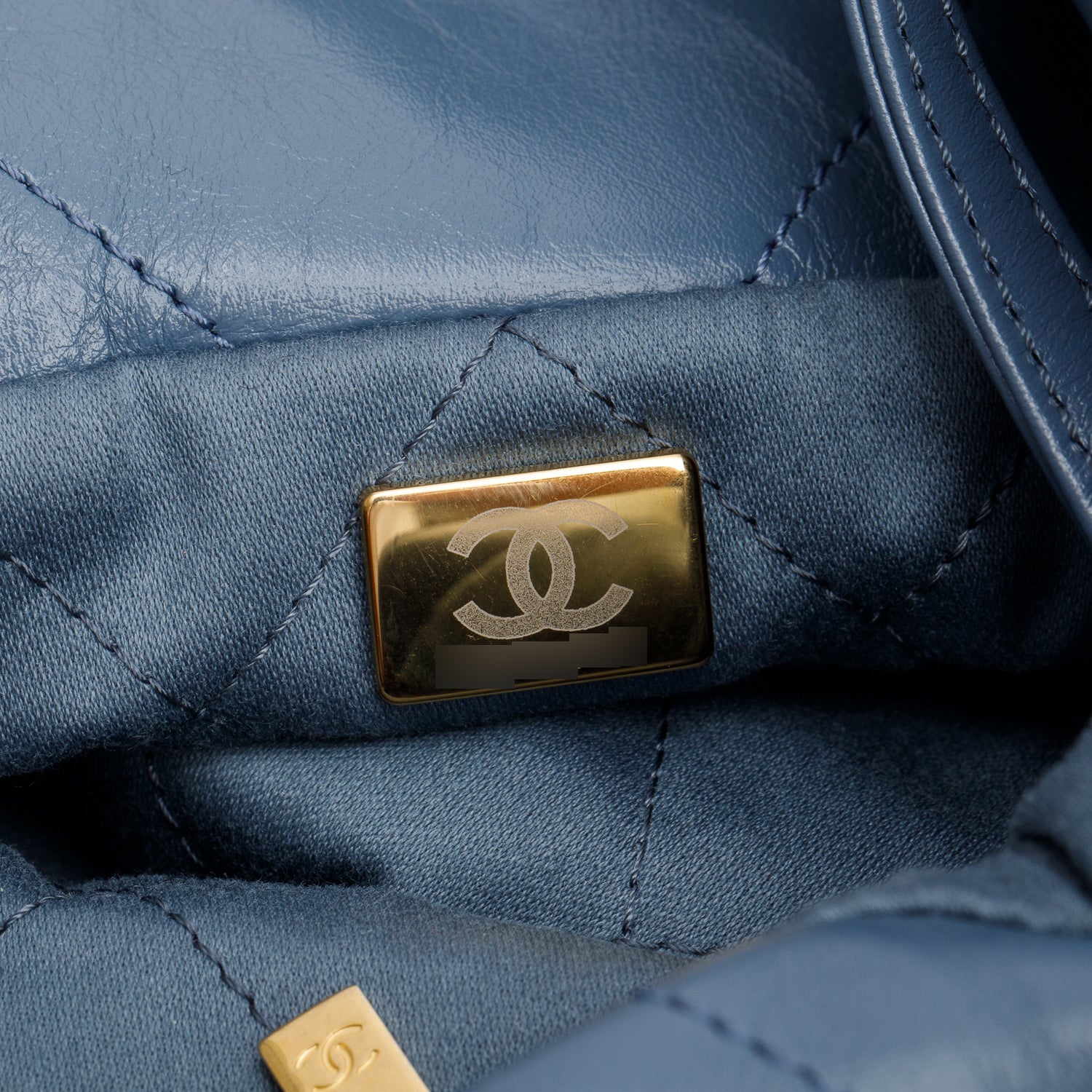 Chanel Blue Shiny Calfskin Leather Small Chanel 22 Hobo w/ Pouch