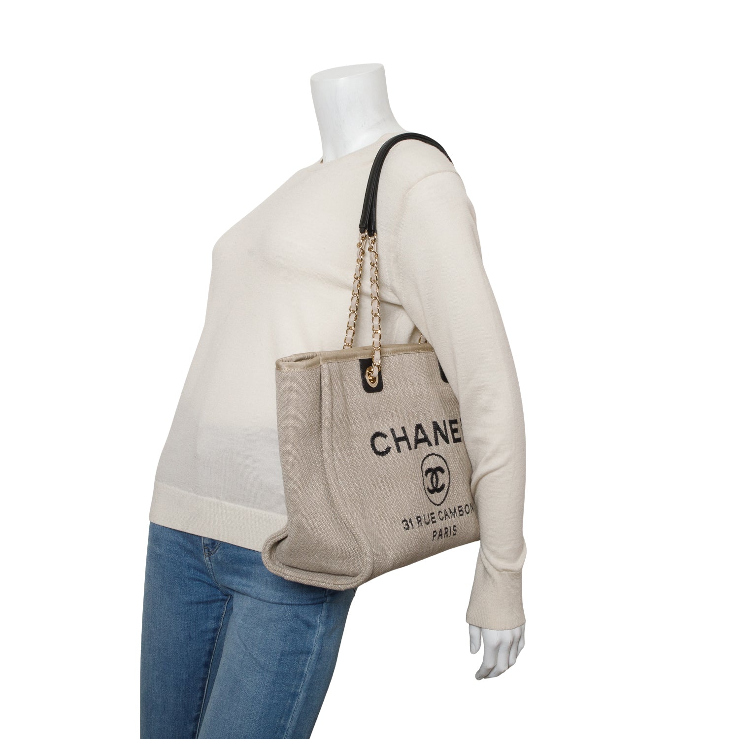 Chanel Beige Canvas Small Deauville Tote w/ Pouch