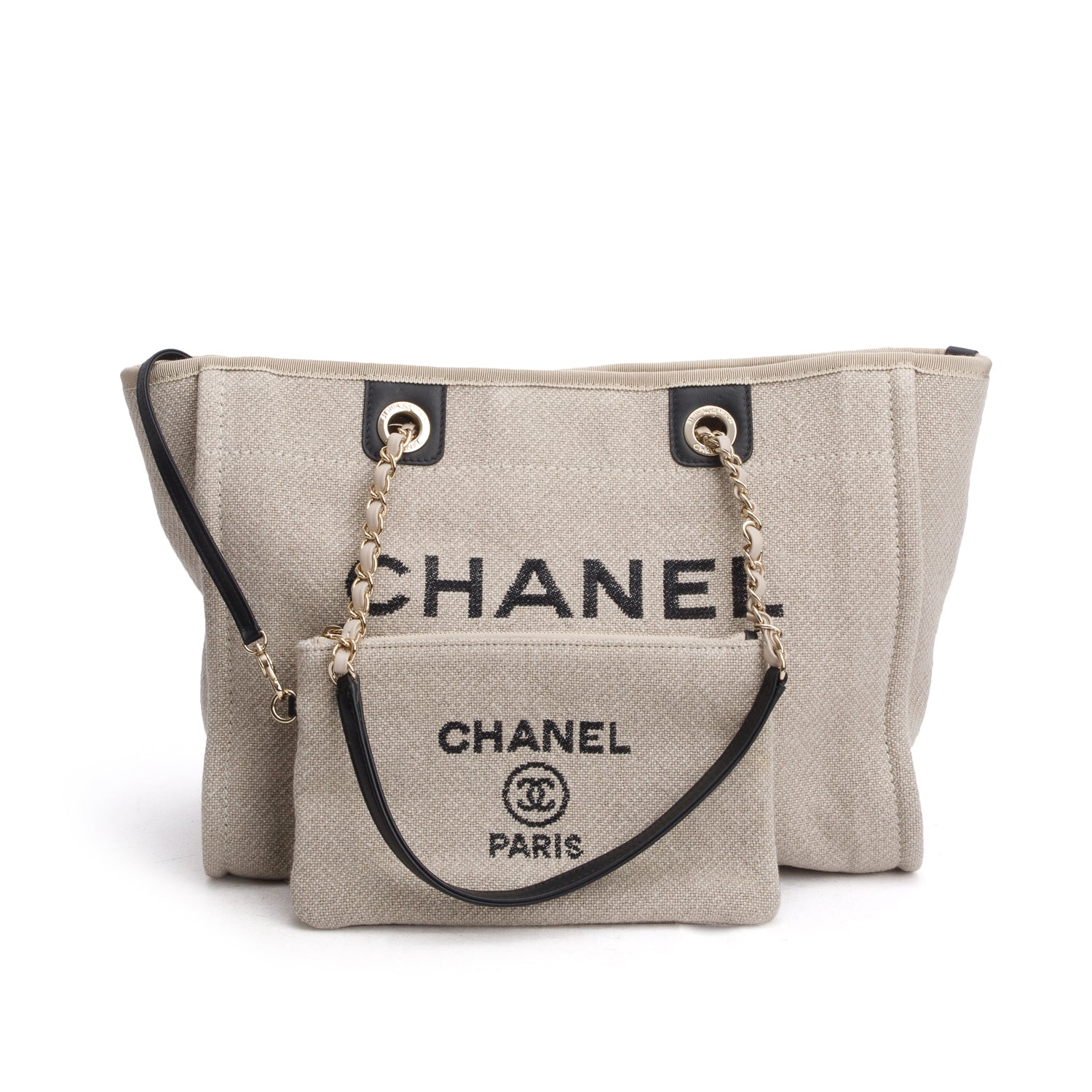 Chanel Beige Canvas Small Deauville Tote w/ Pouch