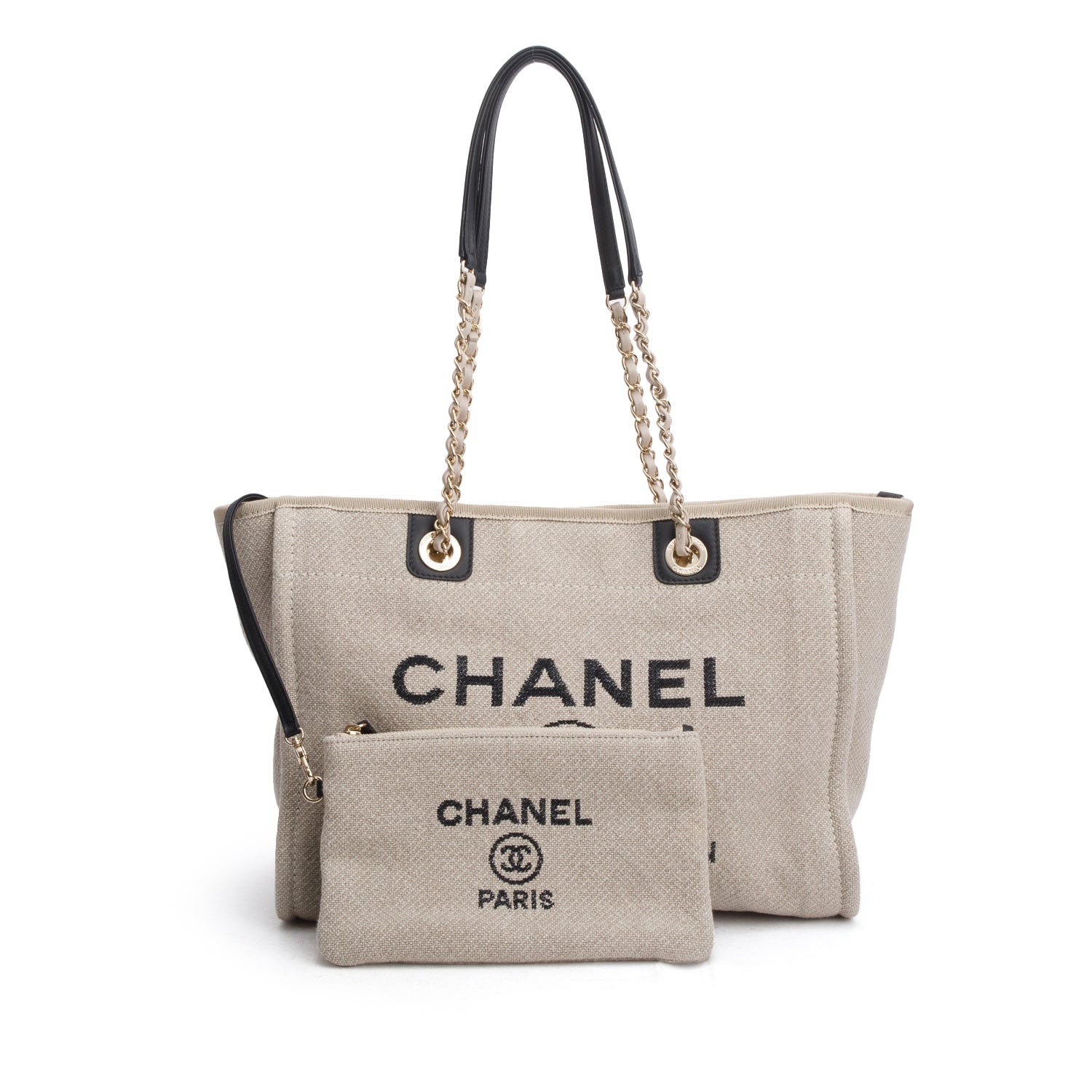 Chanel Beige Canvas Small Deauville Tote w/ Pouch