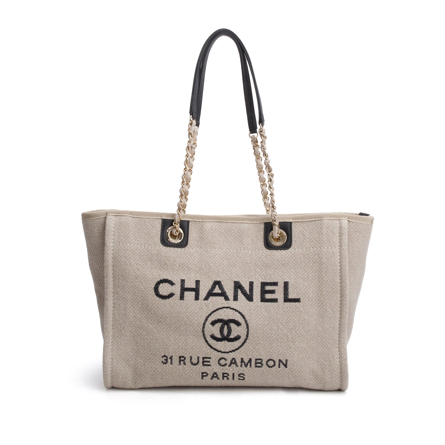 Chanel Beige Canvas Small Deauville Tote w/ Pouch