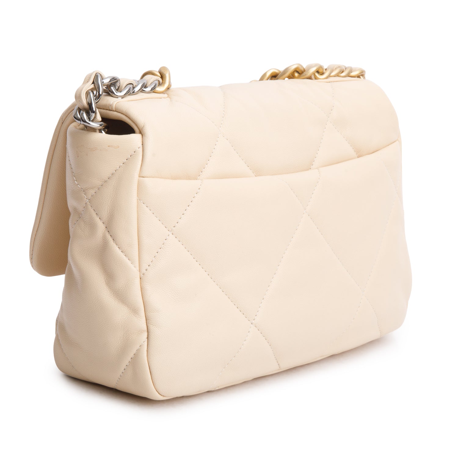 Chanel Beige Lambskin Leather Medium 19 Flap Bag w/ Authenticity Card