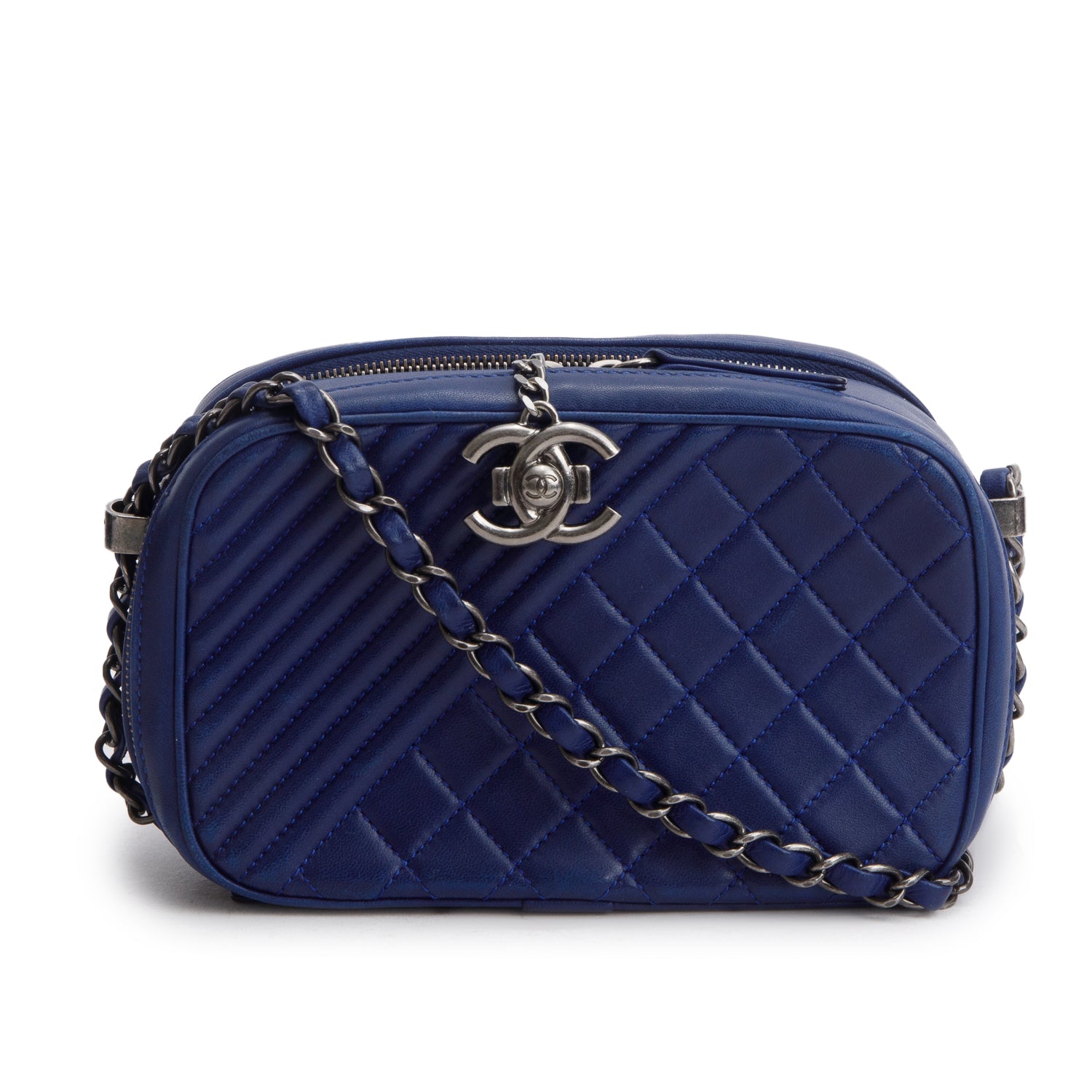 Chanel Blue Lambskin Quilted Small Coco Boy Camera Bag