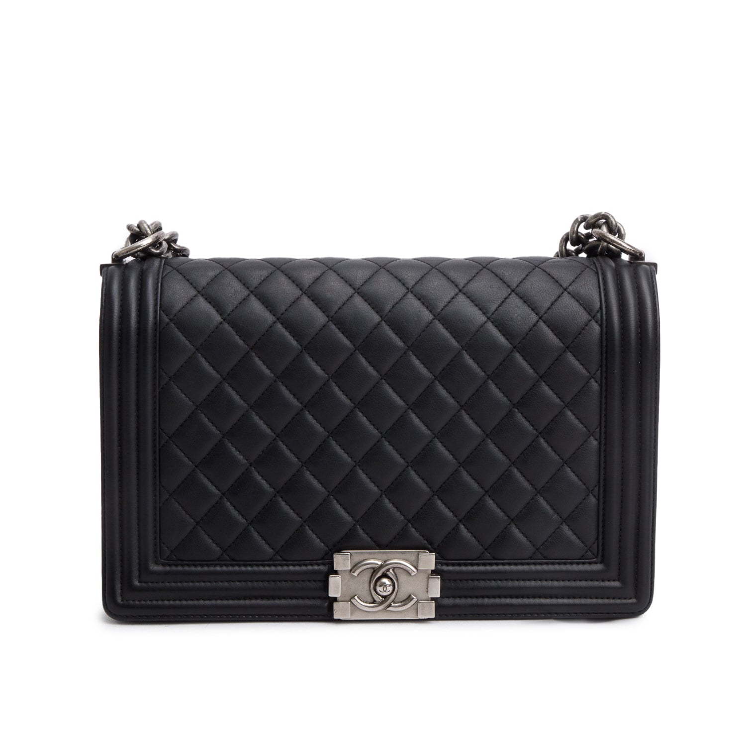 Chanel Black Quilted Lambskin Leather Large Boy Bag