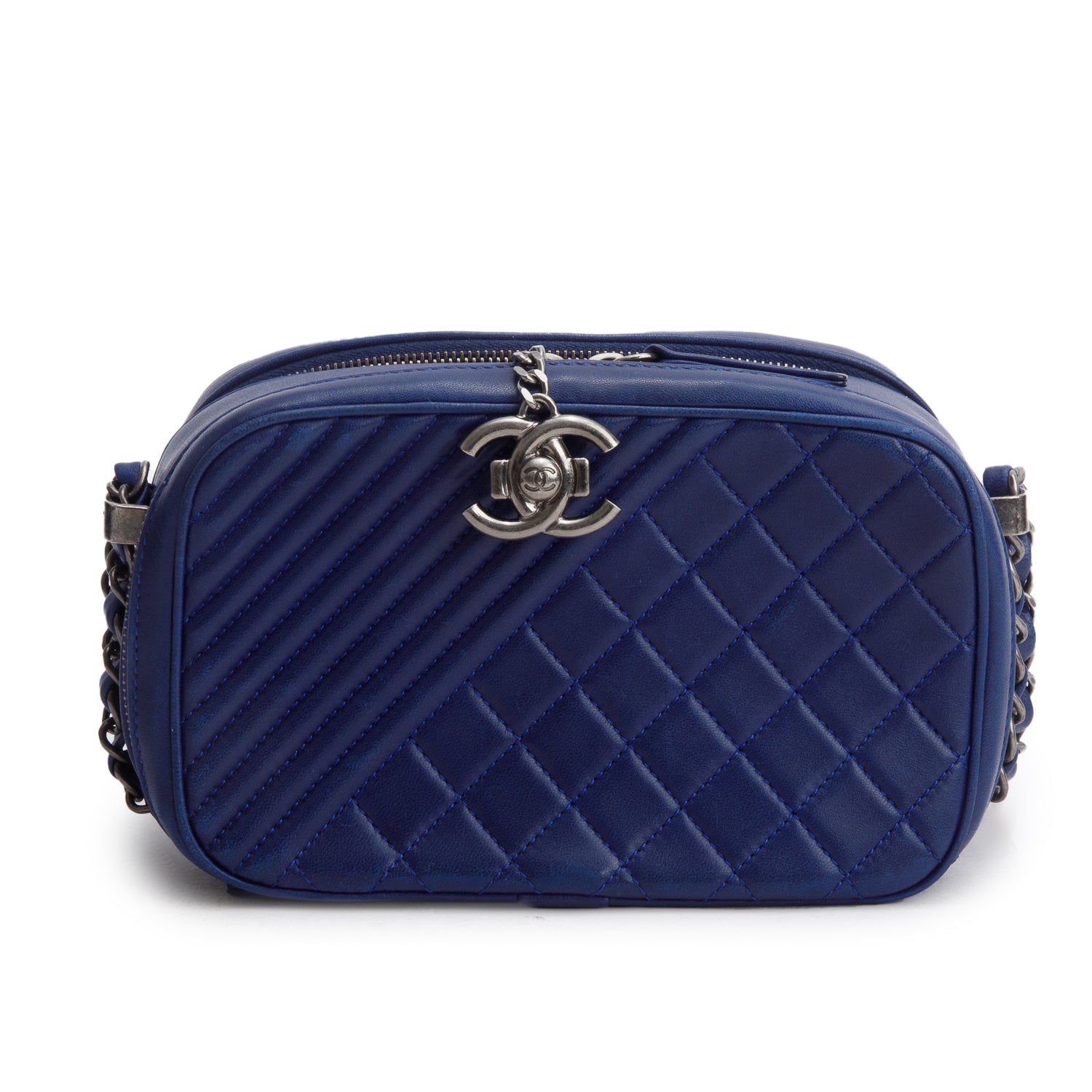 Chanel Blue Lambskin Quilted Small Coco Boy Camera Bag