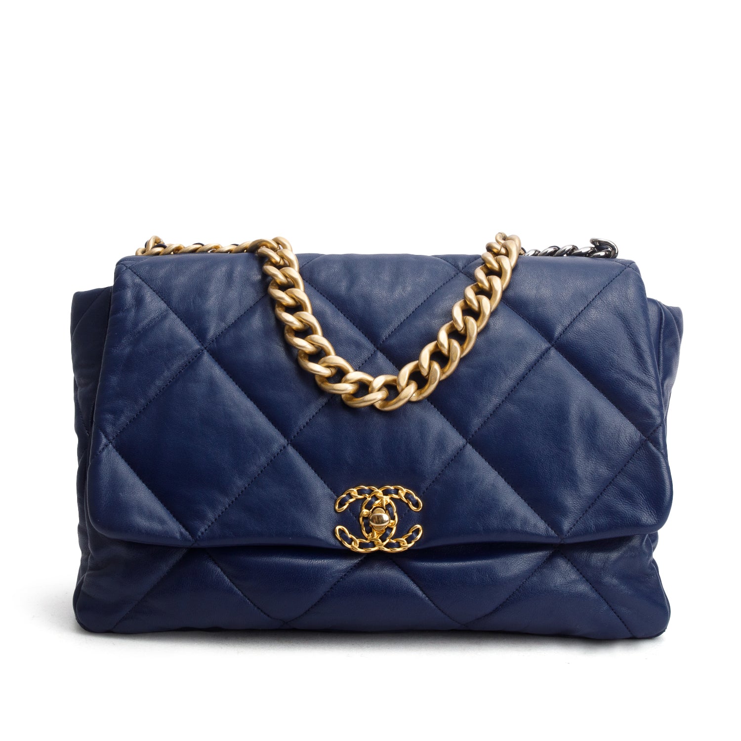 Chanel Blue Goatskin Quilted Maxi Chanel 19 Flap Bag w/ Authenticity Card & Receipt