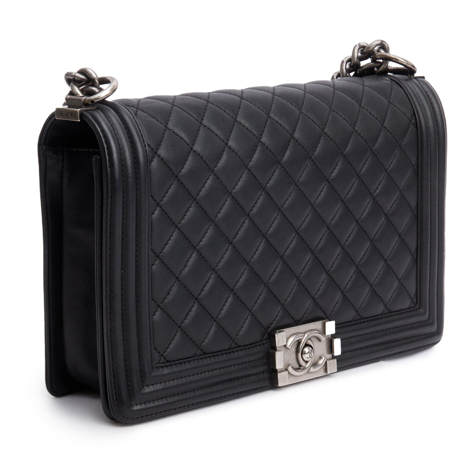 Chanel Black Quilted Lambskin Leather Large Boy Bag