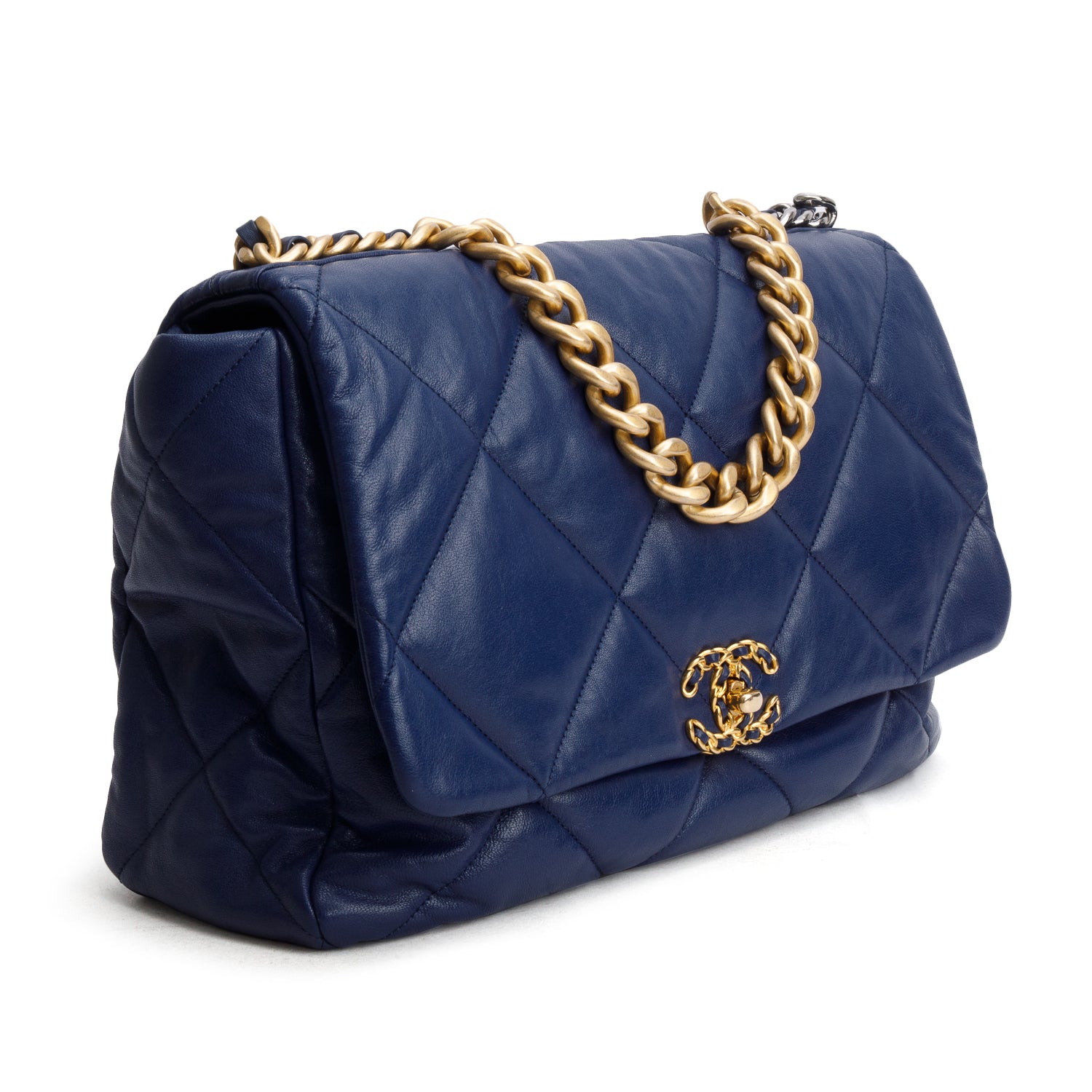 Chanel Blue Goatskin Quilted Maxi Chanel 19 Flap Bag w/ Authenticity Card & Receipt