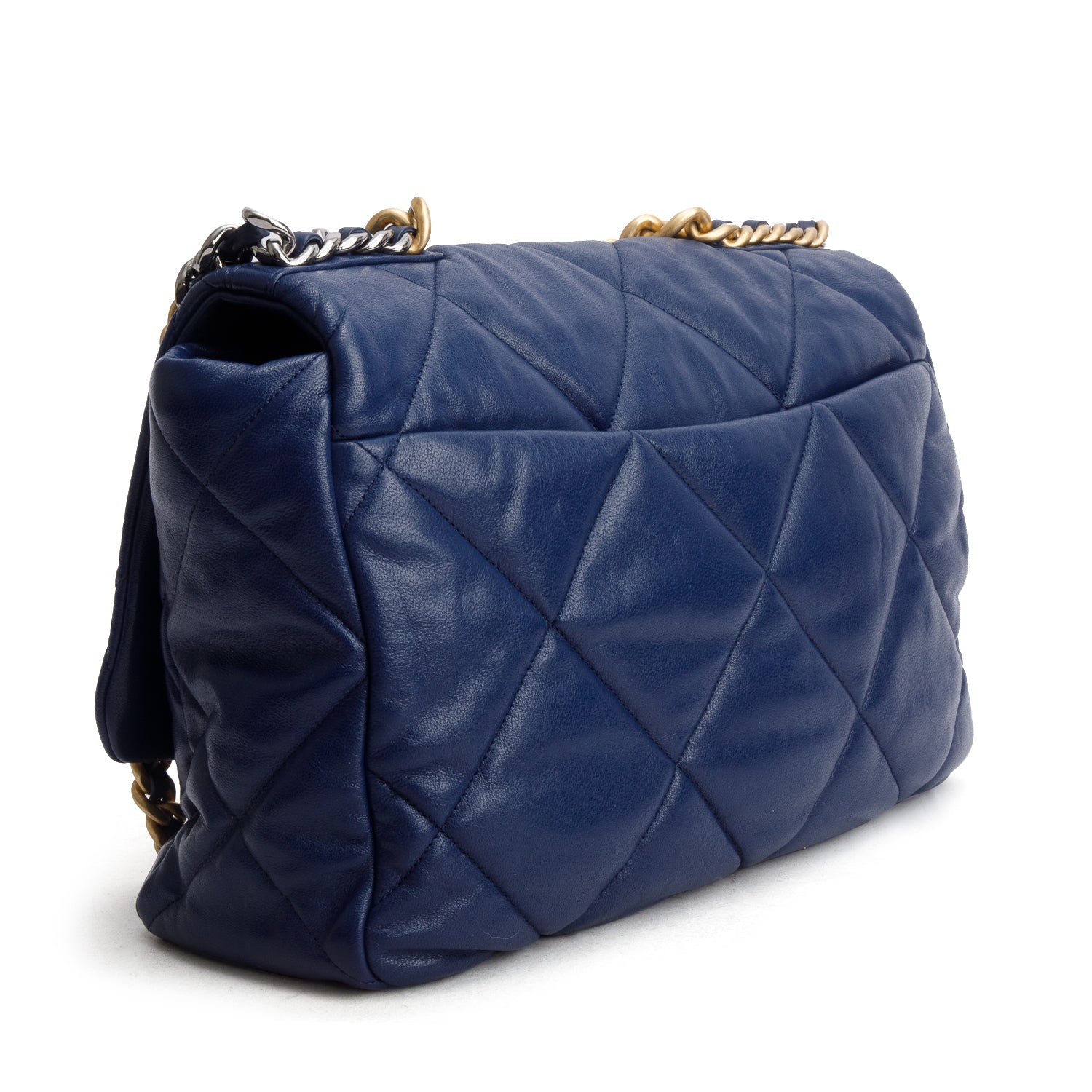 Chanel Blue Goatskin Quilted Maxi Chanel 19 Flap Bag w/ Authenticity Card & Receipt