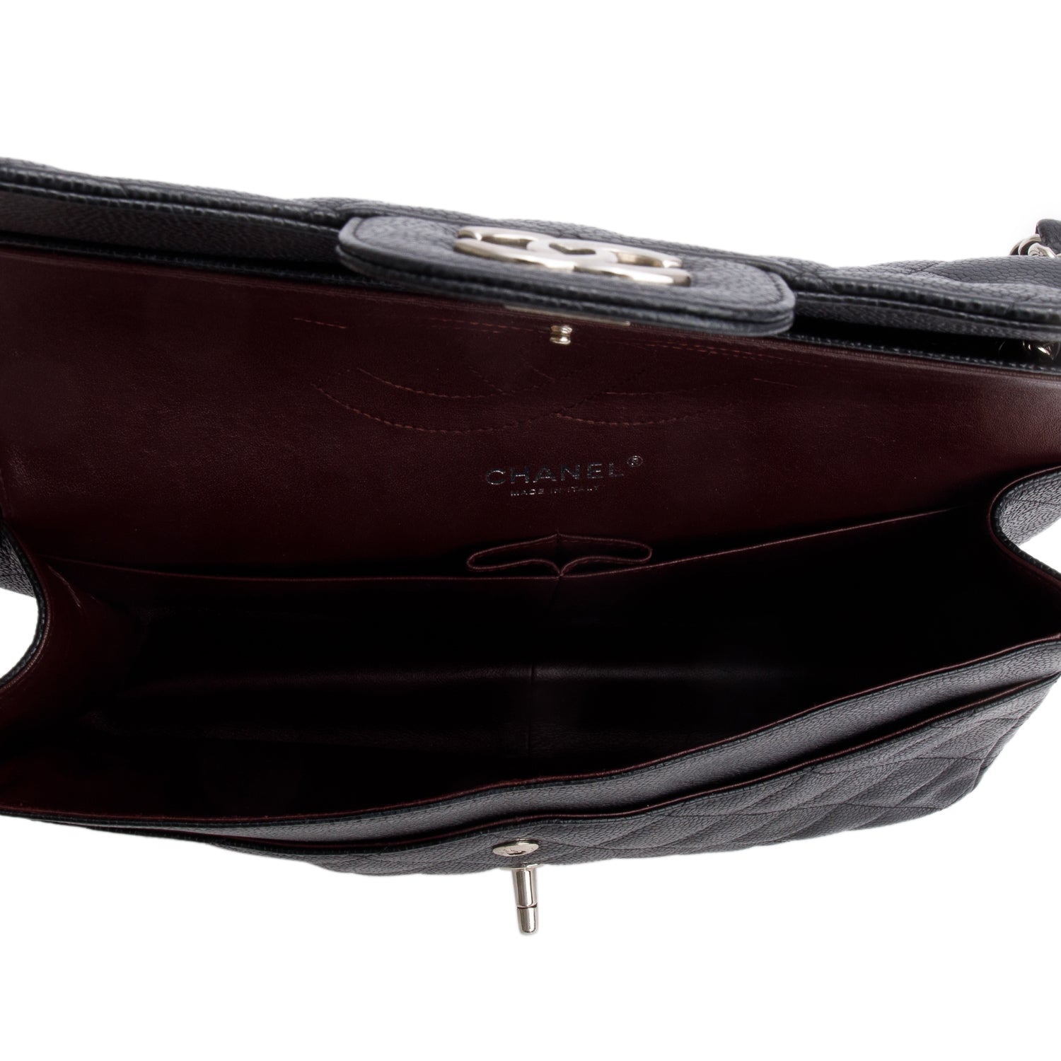 Chanel Black Caviar Leather Classic Jumbo Double Flap Bag w/ Authenticity Card