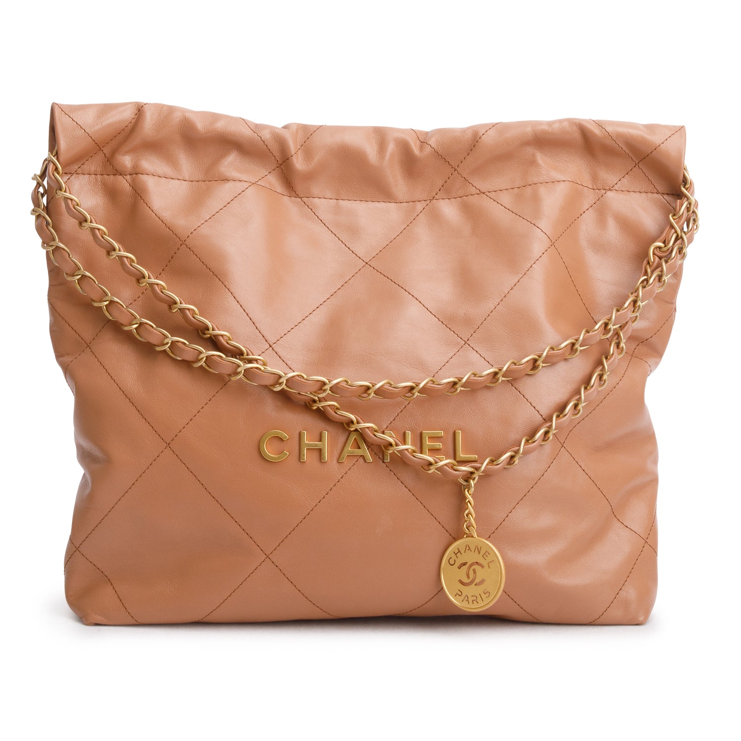 Chanel Brown Shiny Calfskin Quilted Small 22 Hobo w/ Pouch