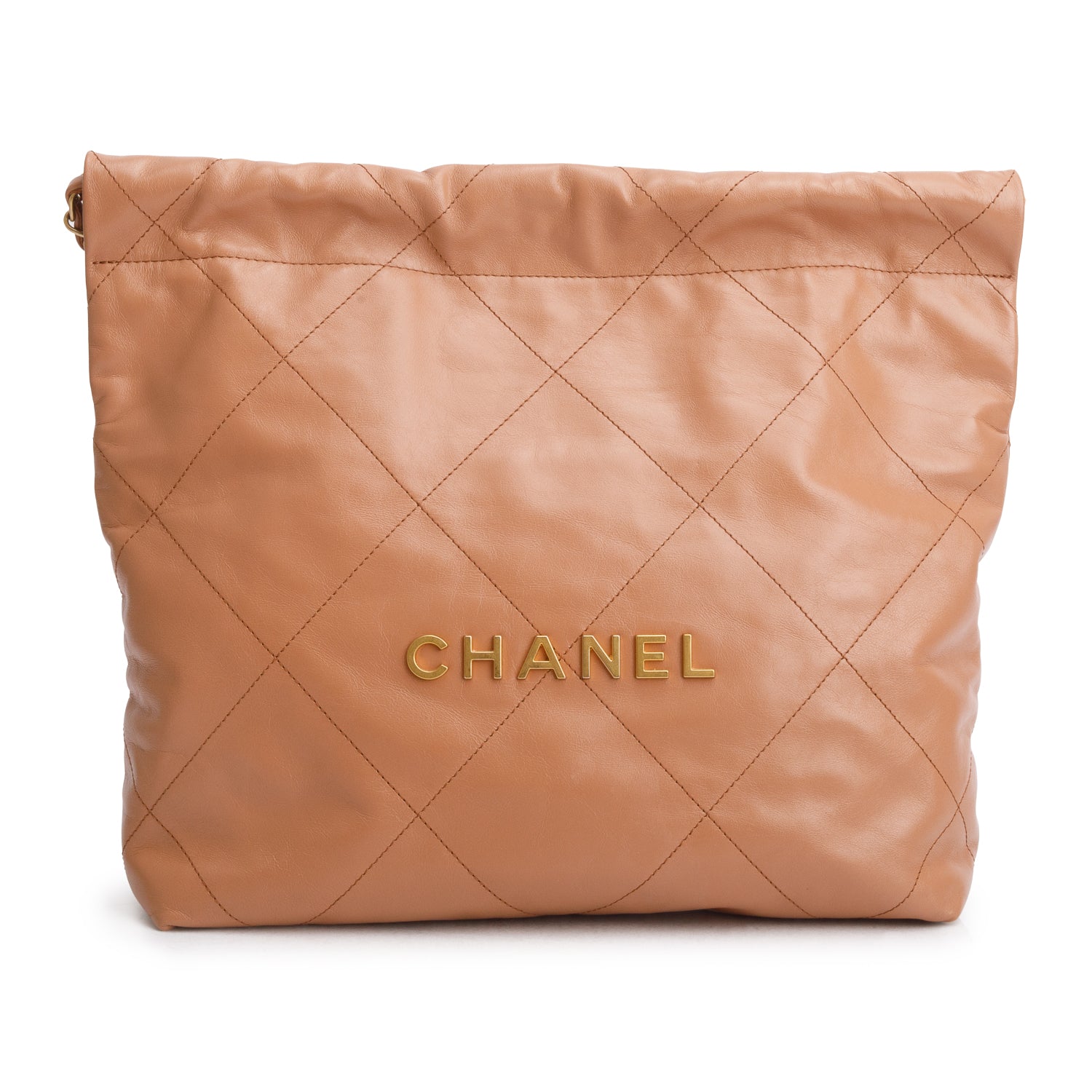 Chanel Brown Shiny Calfskin Quilted Small 22 Hobo w/ Pouch