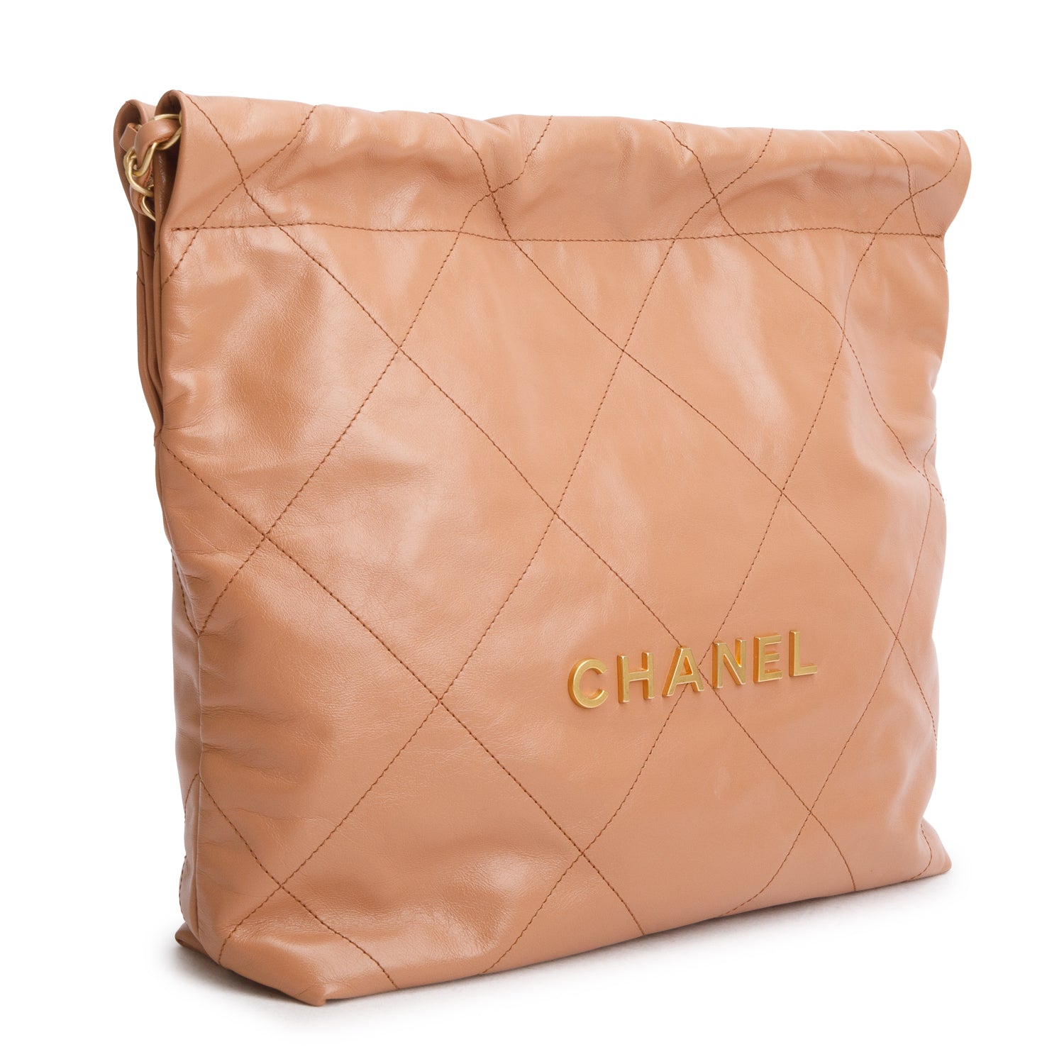 Chanel Brown Shiny Calfskin Quilted Small 22 Hobo w/ Pouch